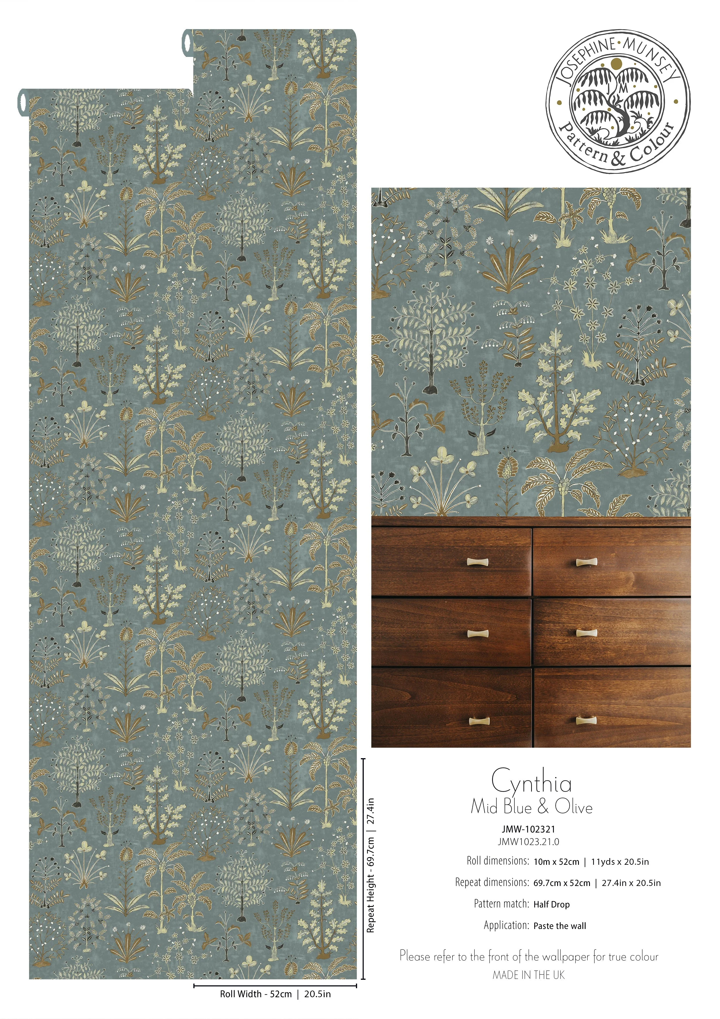Josephine Munsey Cynthia Wallpaper - Mid Blue and Olive - Image 3