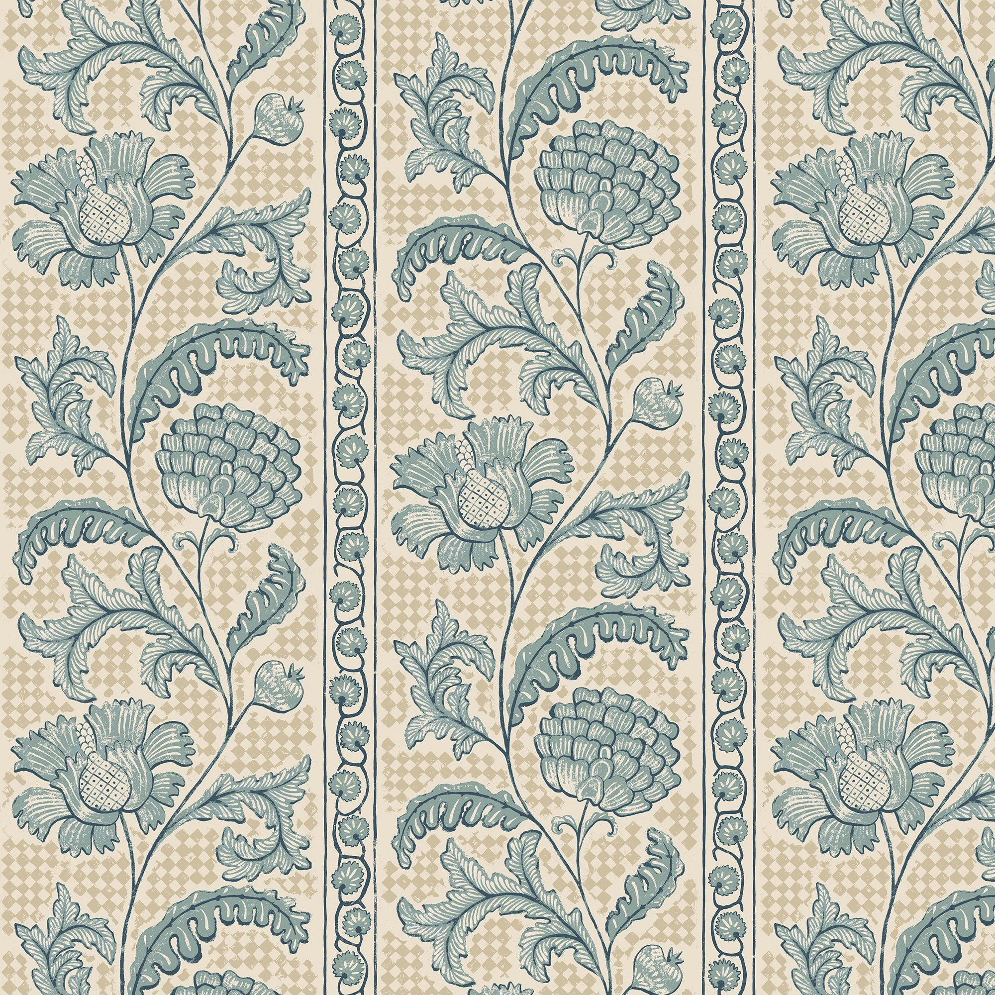 Josephine Munsey Floral Check Wallpaper - Osney Blue and Salt Ridge