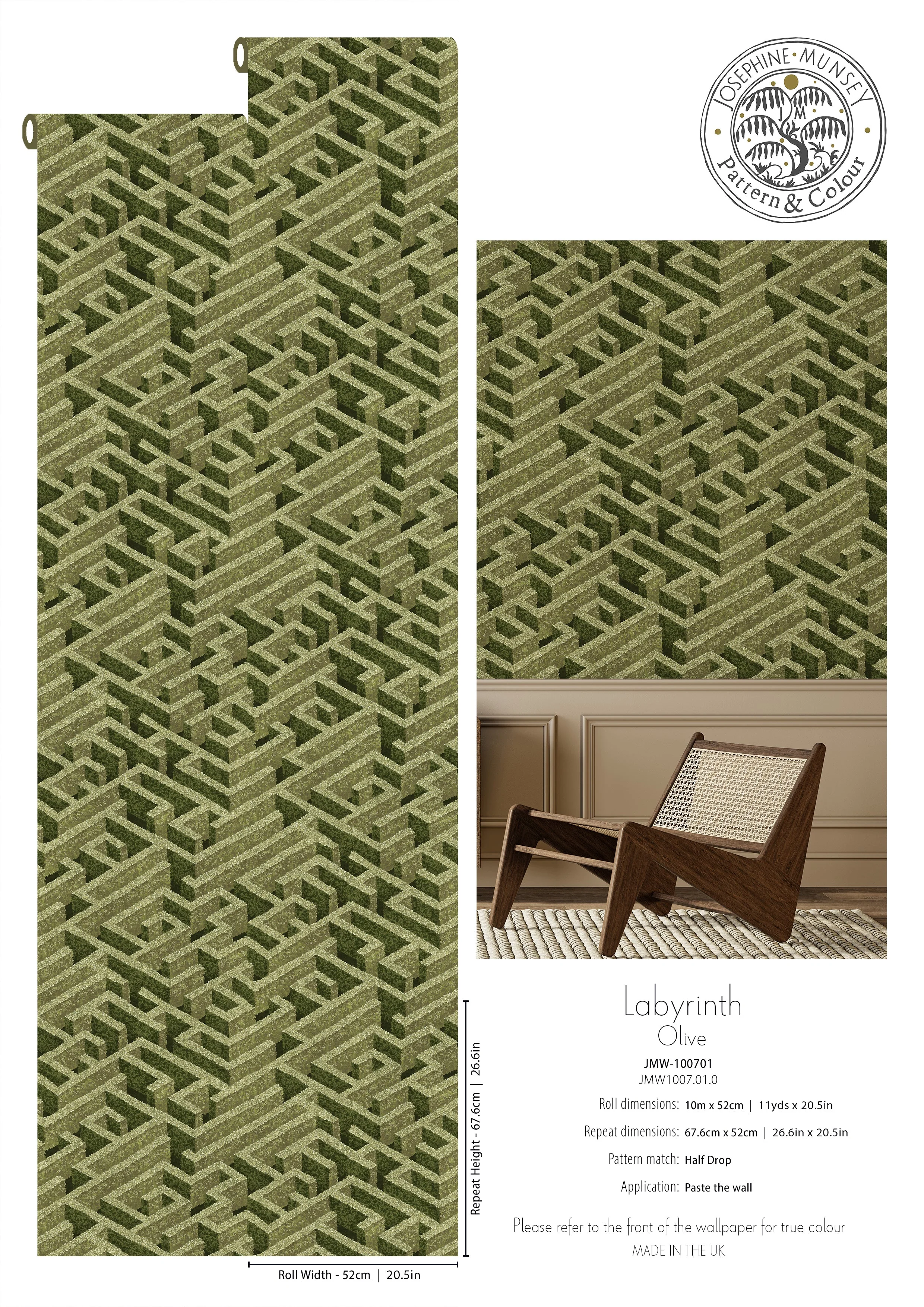 Josephine Munsey Labyrinth Wallpaper - Olive - Image 3