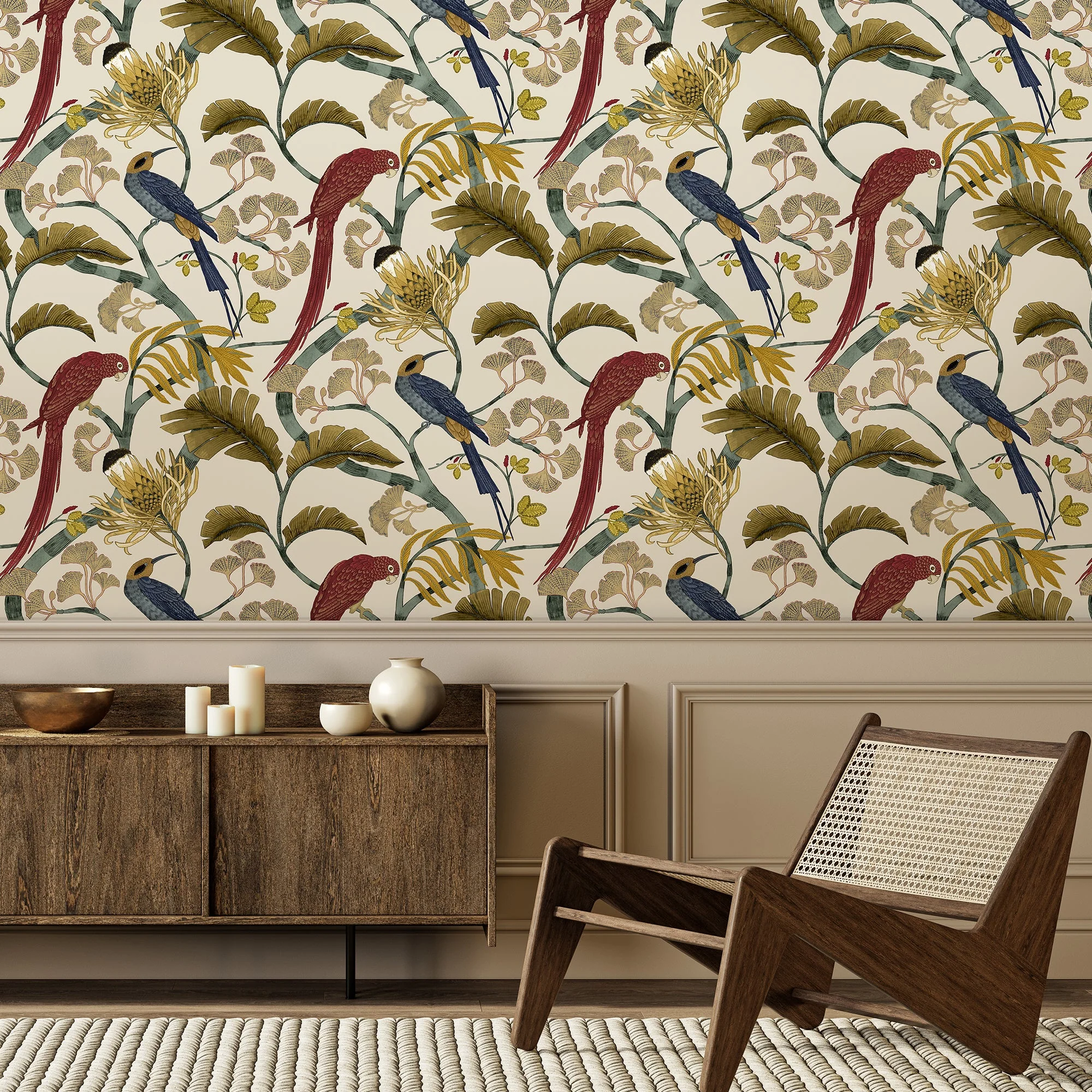 Josephine Munsey Living Branches Wallpaper - Red, Turquoise and Ecru - Image 2