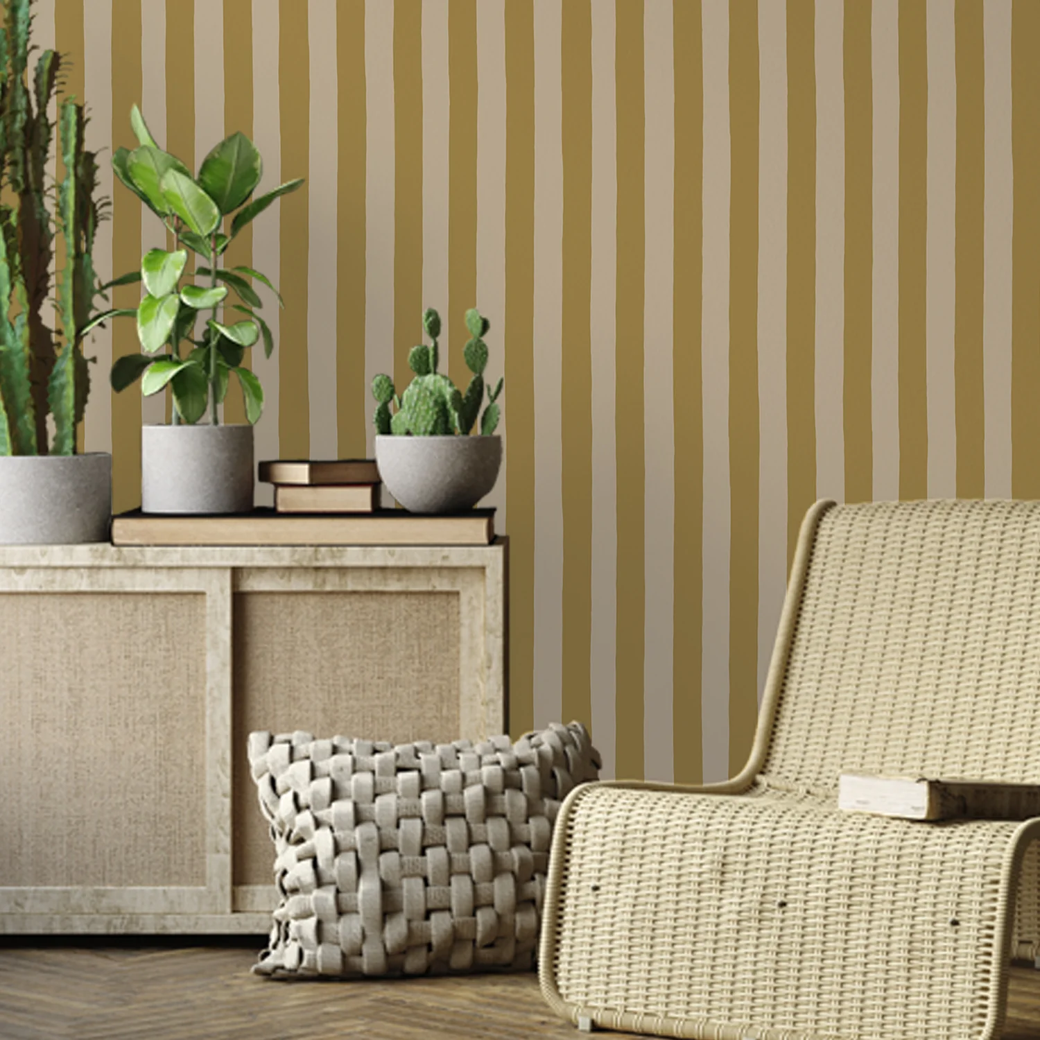 Josephine Munsey Medium Hand Painted Stripe - Summer Evening and Parsnip - Roll - Image 4