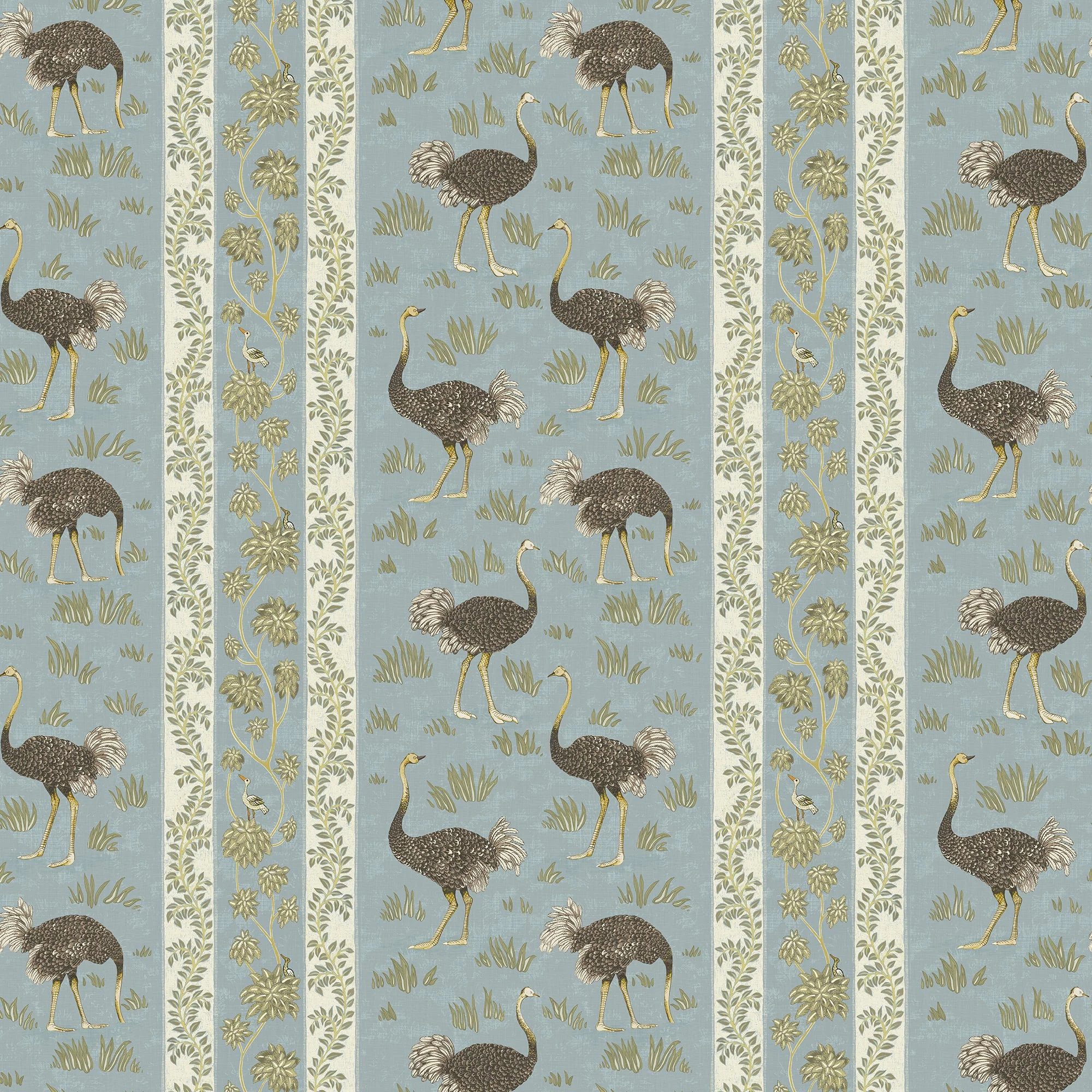 Josephine Munsey Ostrich Stripe Wallpaper - Mid Blue and White