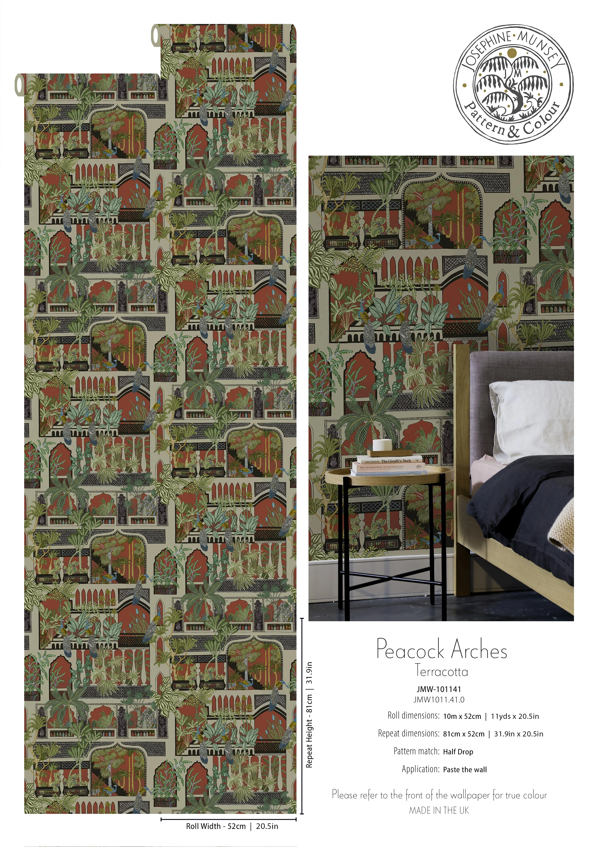 Josephine Munsey Peacock Arches Wallpaper - Terracotta - Image 3