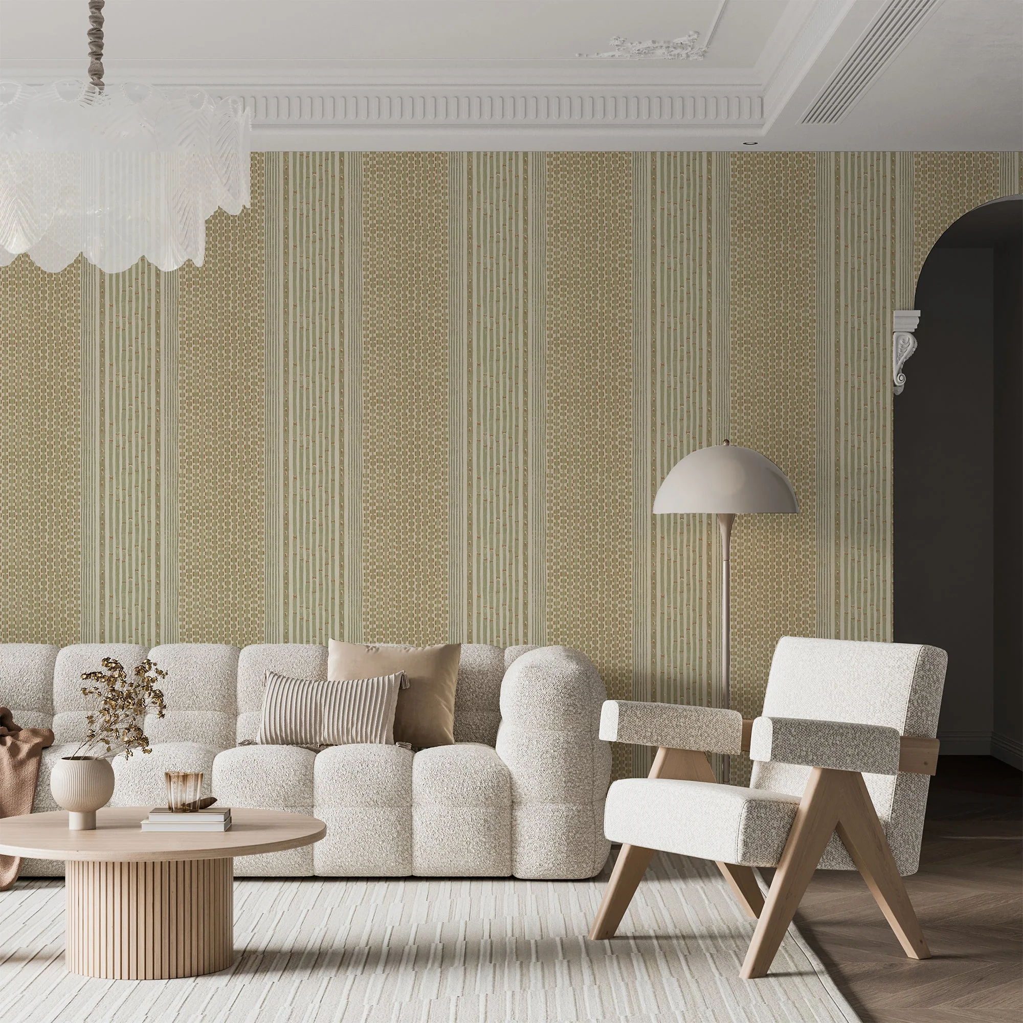 Josephine Munsey Rita Stripe Wallpaper - Sage and Orange - Image 2