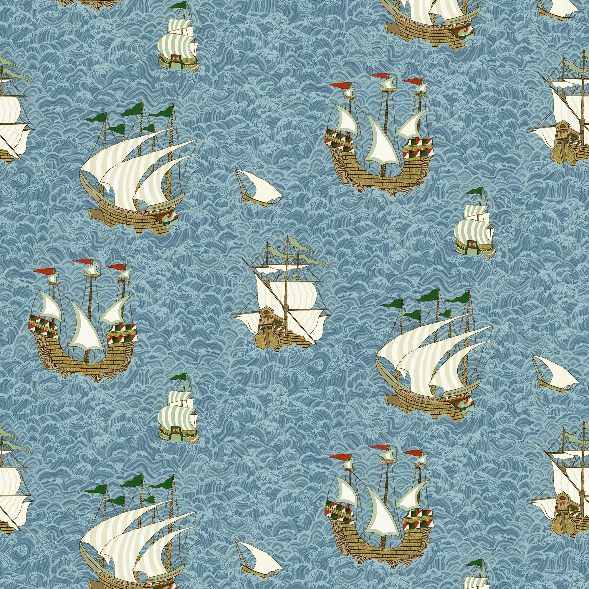 Josephine Munsey Ships Wallpaper - Sea Blue