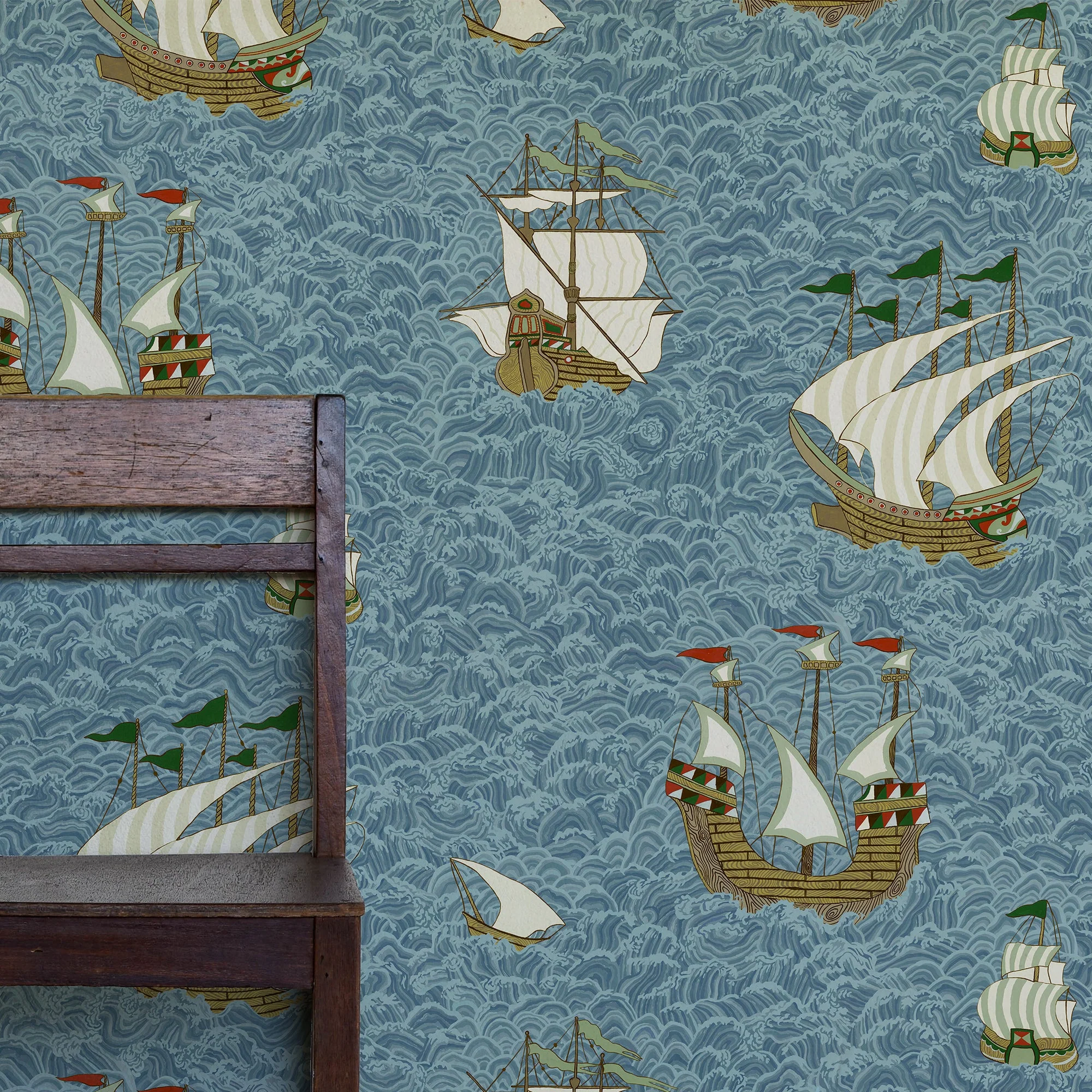 Josephine Munsey Ships Wallpaper - Sea Blue - Image 2