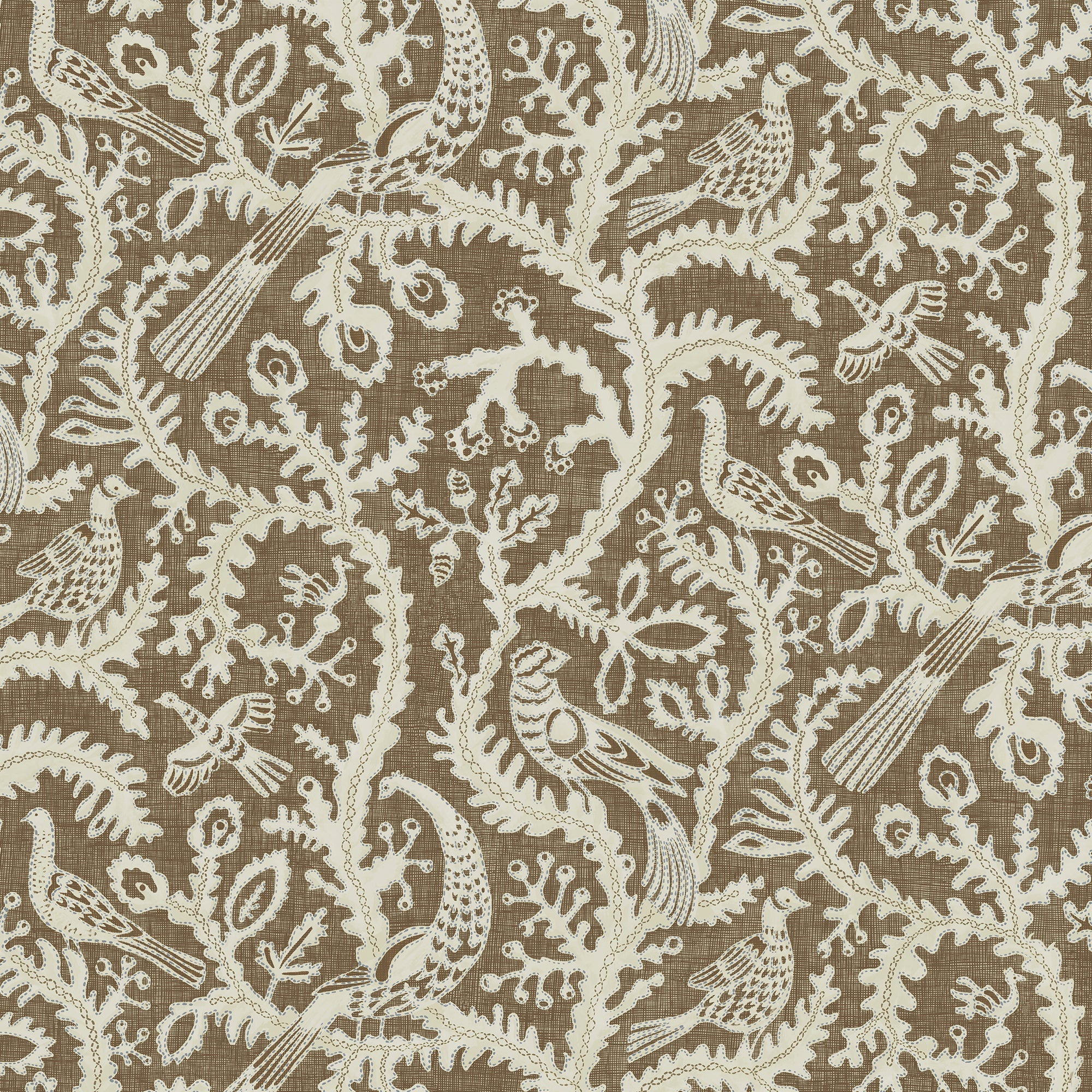 Josephine Munsey Stitched Birds Wallpaper - Brown