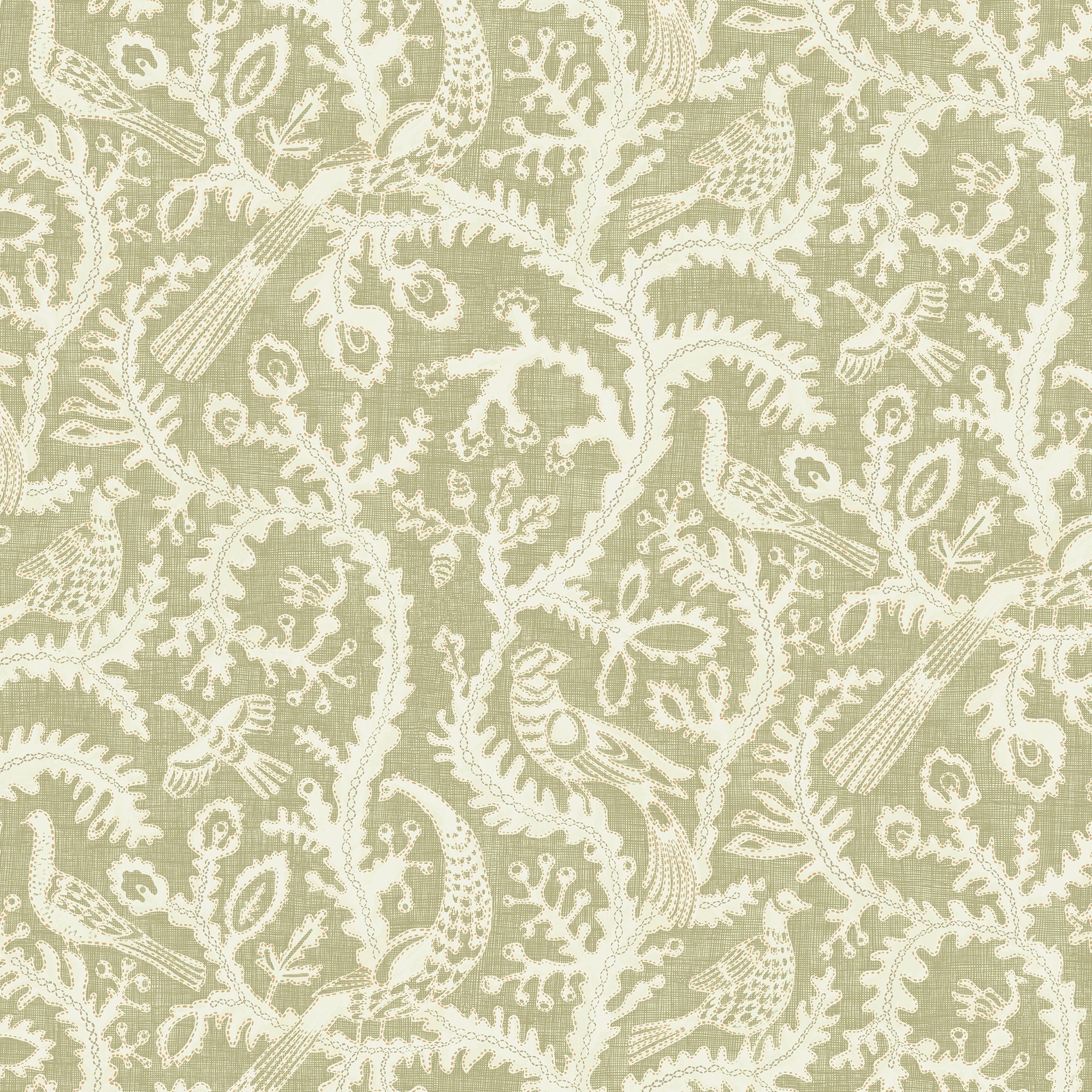 Josephine Munsey Stitched Birds Wallpaper - Sage