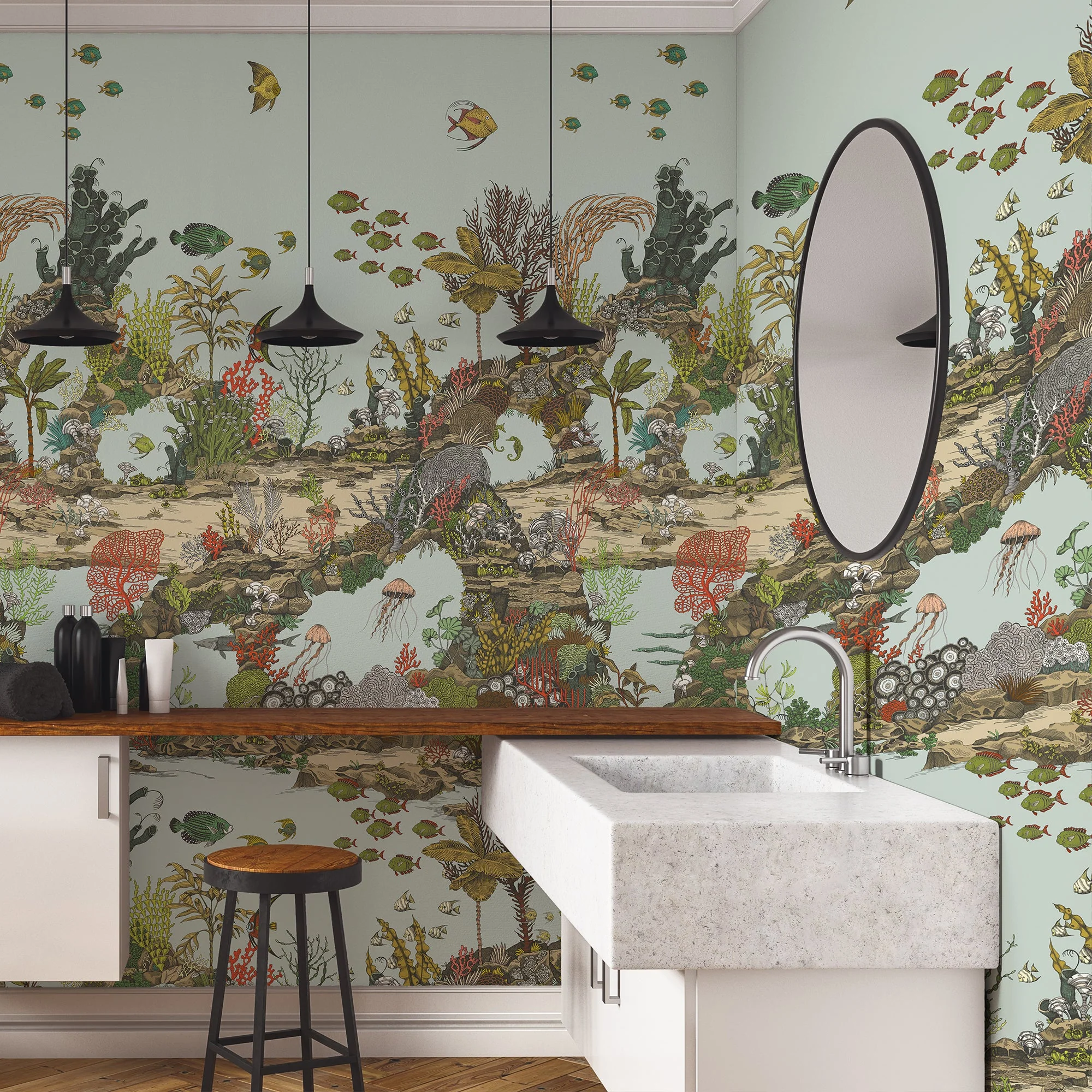 Josephine Munsey Underwater Jungle Wallpaper - Soft Aqua & Coral - Image 2