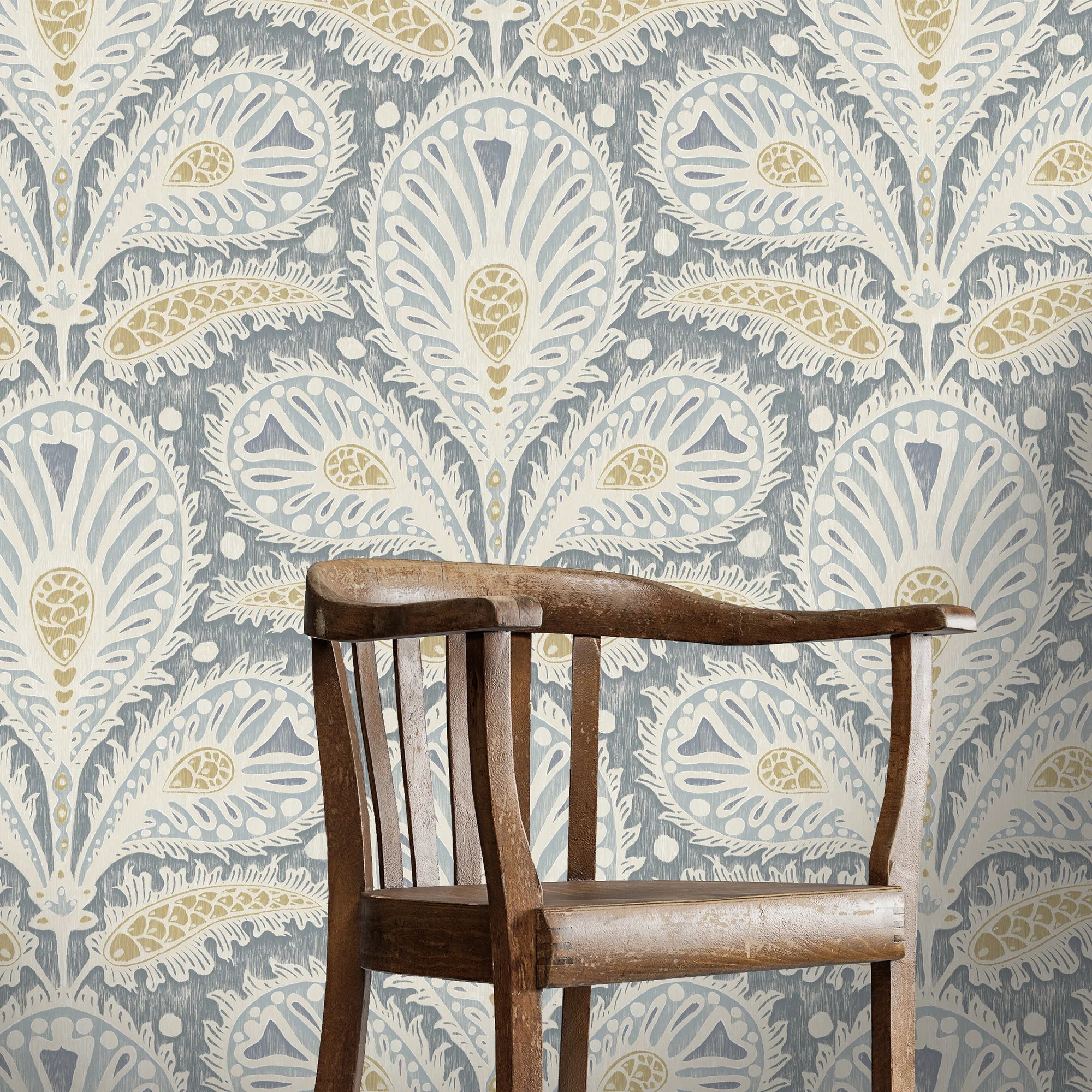 Josephine Munsey Ikat Clover Wallpaper - Blue and Yellow - Image 2