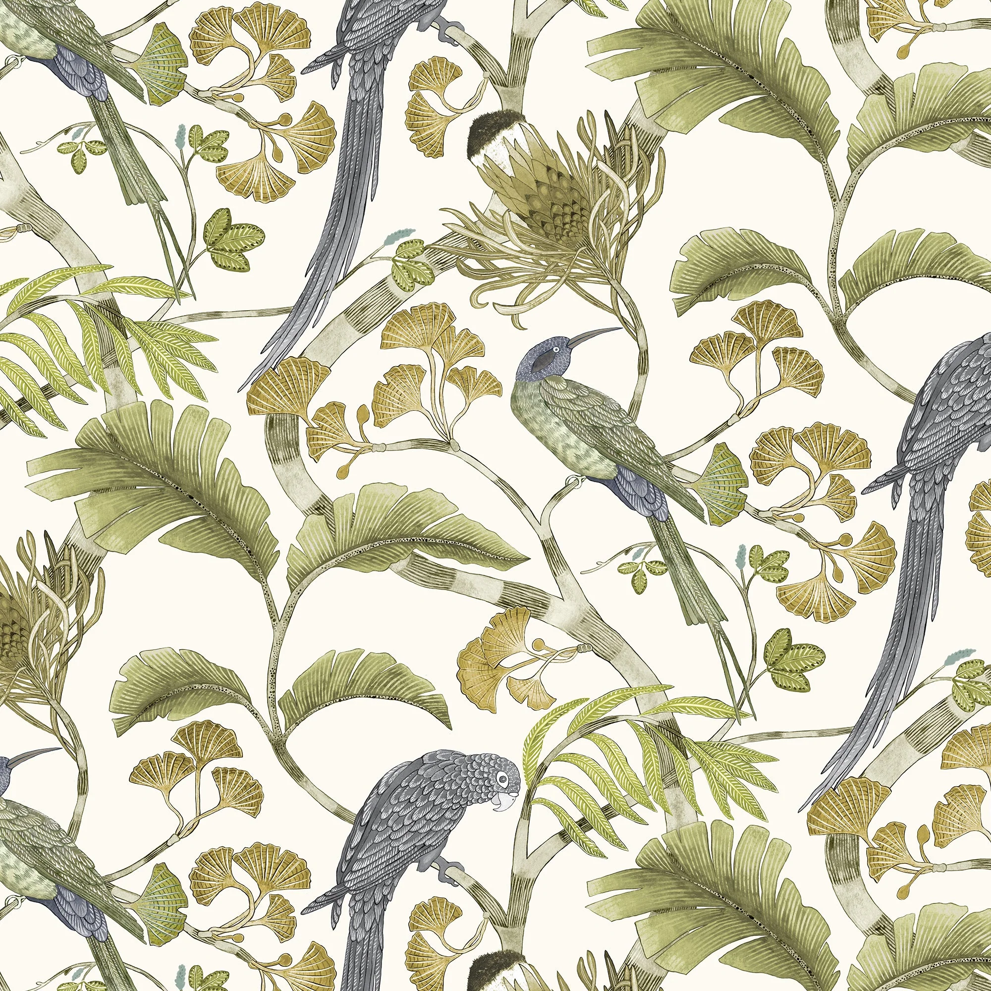 Josephine Munsey Living Branches Wallpaper - Hilles White and Greens