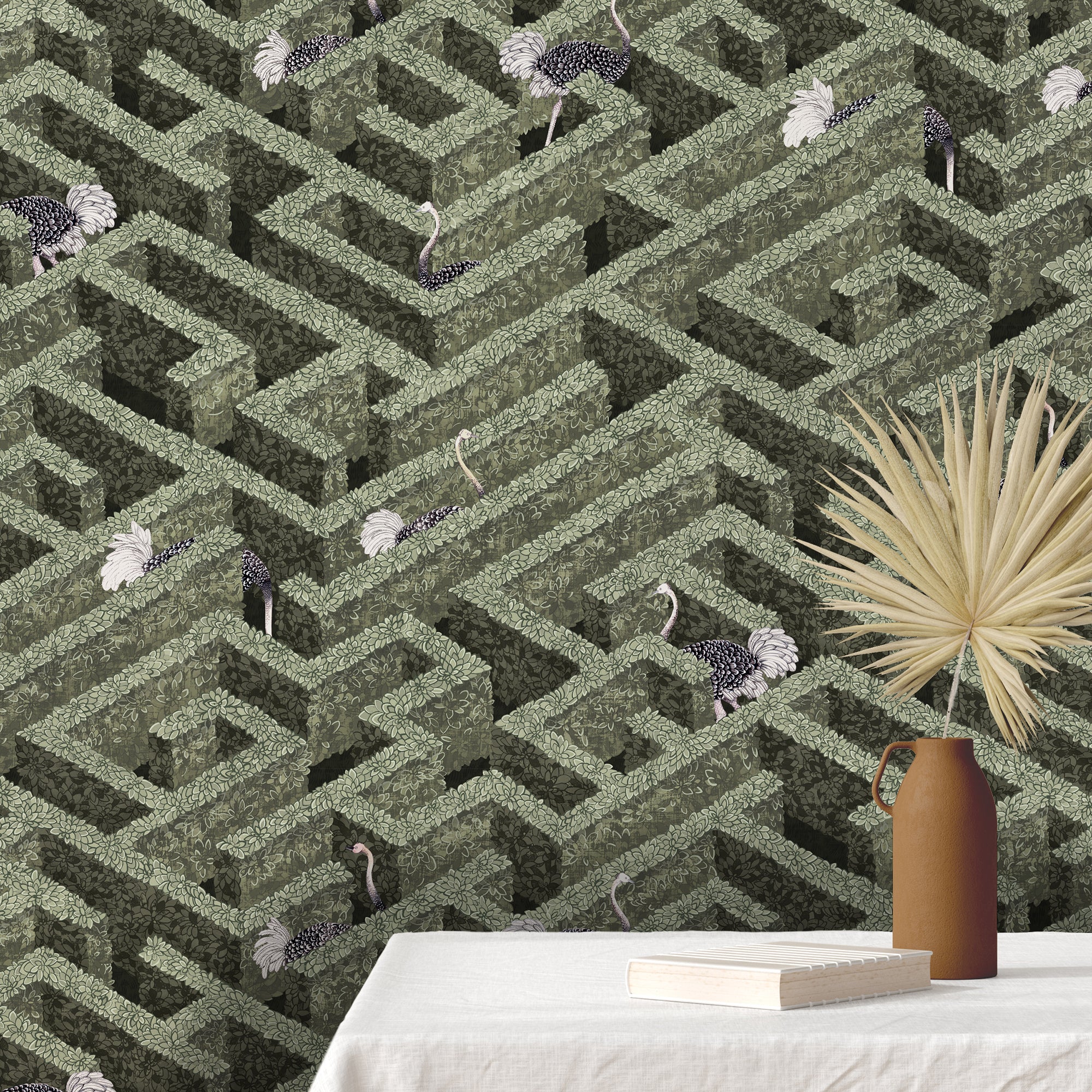 Josephine Munsey Labyrinth With Ostriches Wallpaper - Image 2