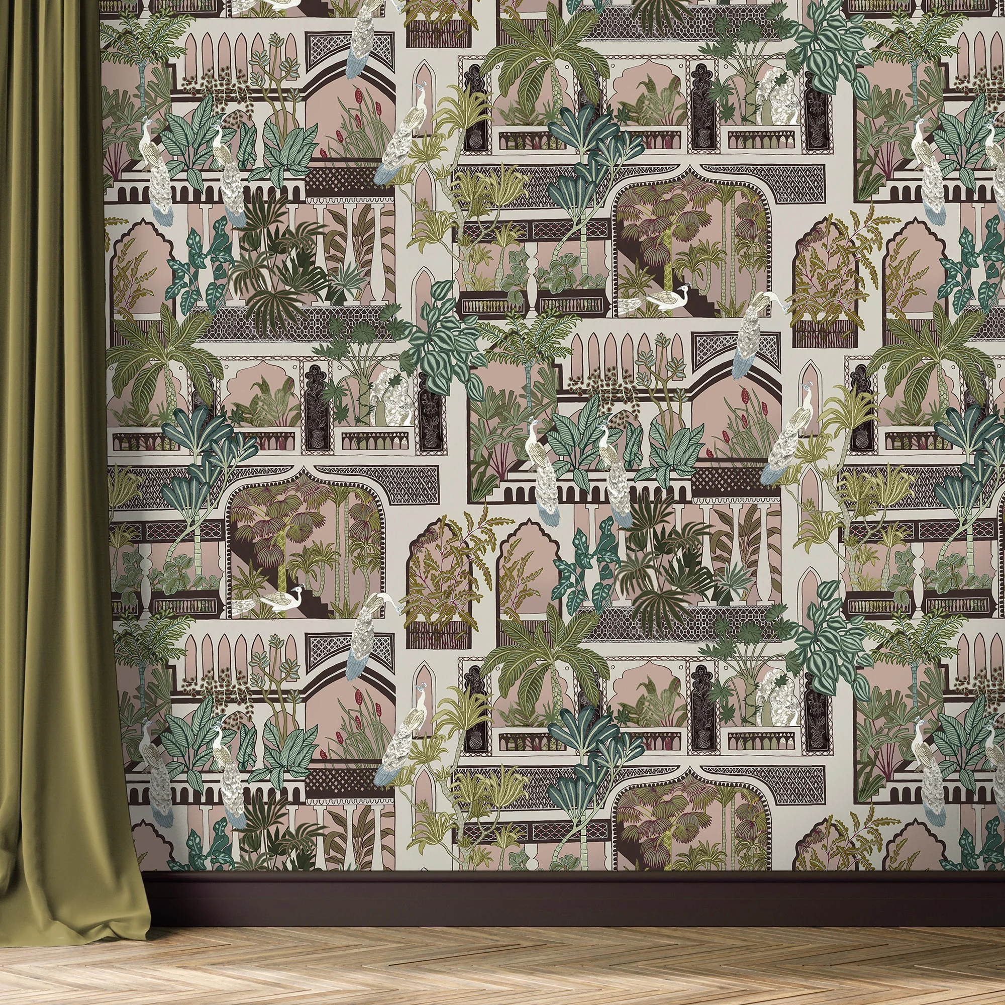Josephine Munsey Peacock Arches Wallpaper - Blush Pink - Image 2