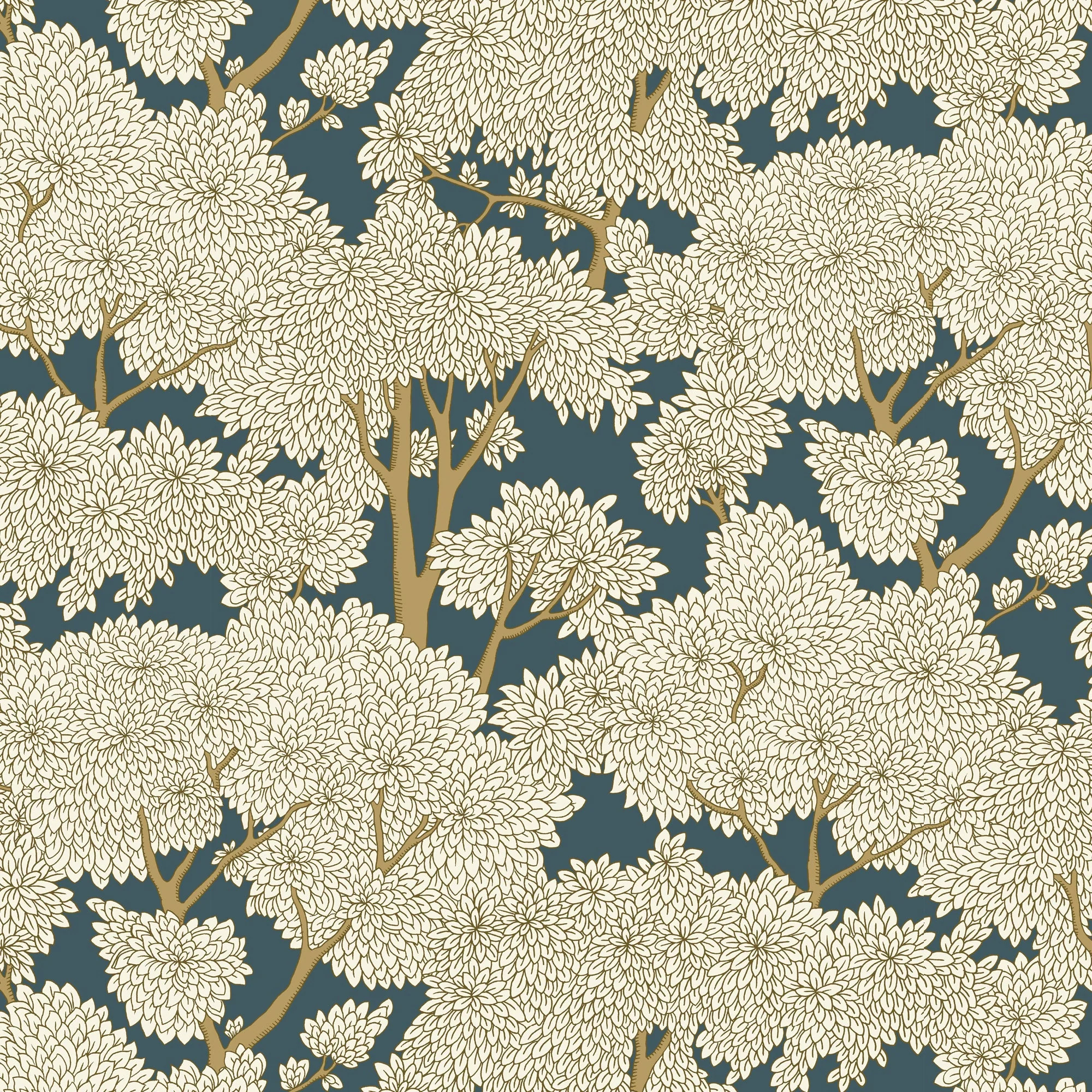 Josephine Munsey Stockend Woods Wallpaper  - Navy Ochre