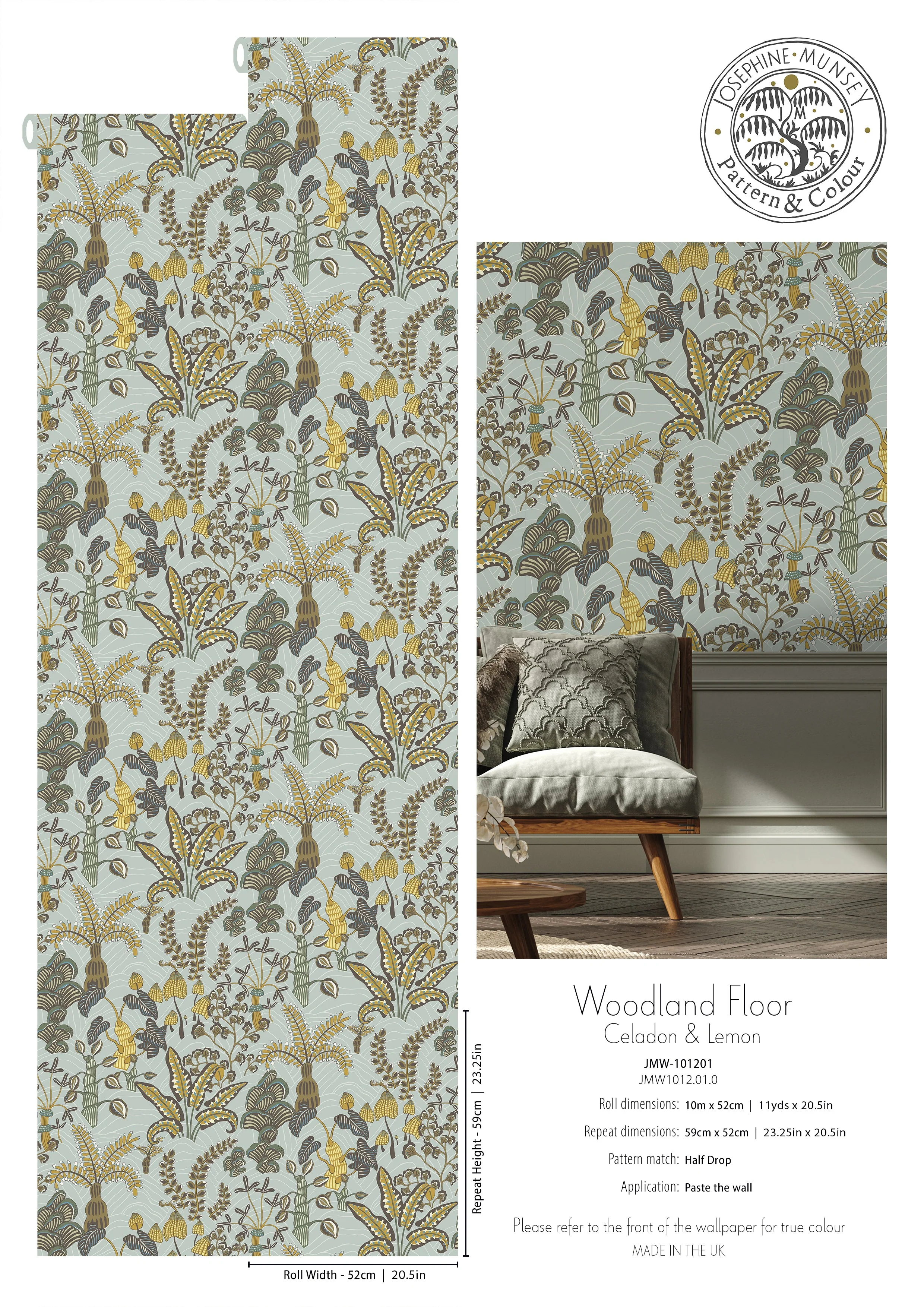 Josephine Munsey Woodland Floor Wallpaper - Celadon and Lemon - Image 3