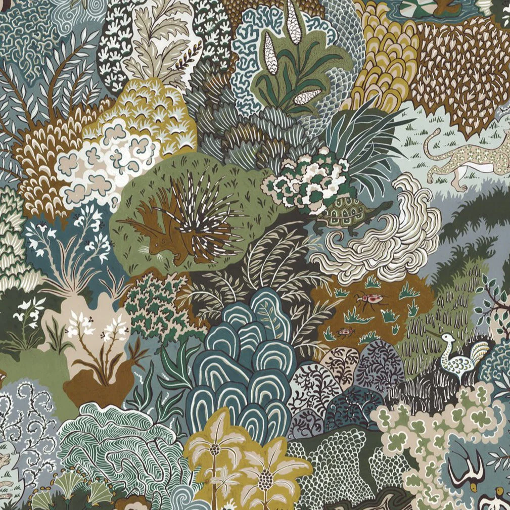 Josephine Munsey Whimsical Clumps Wallpaper - Olive, Brown and Blue