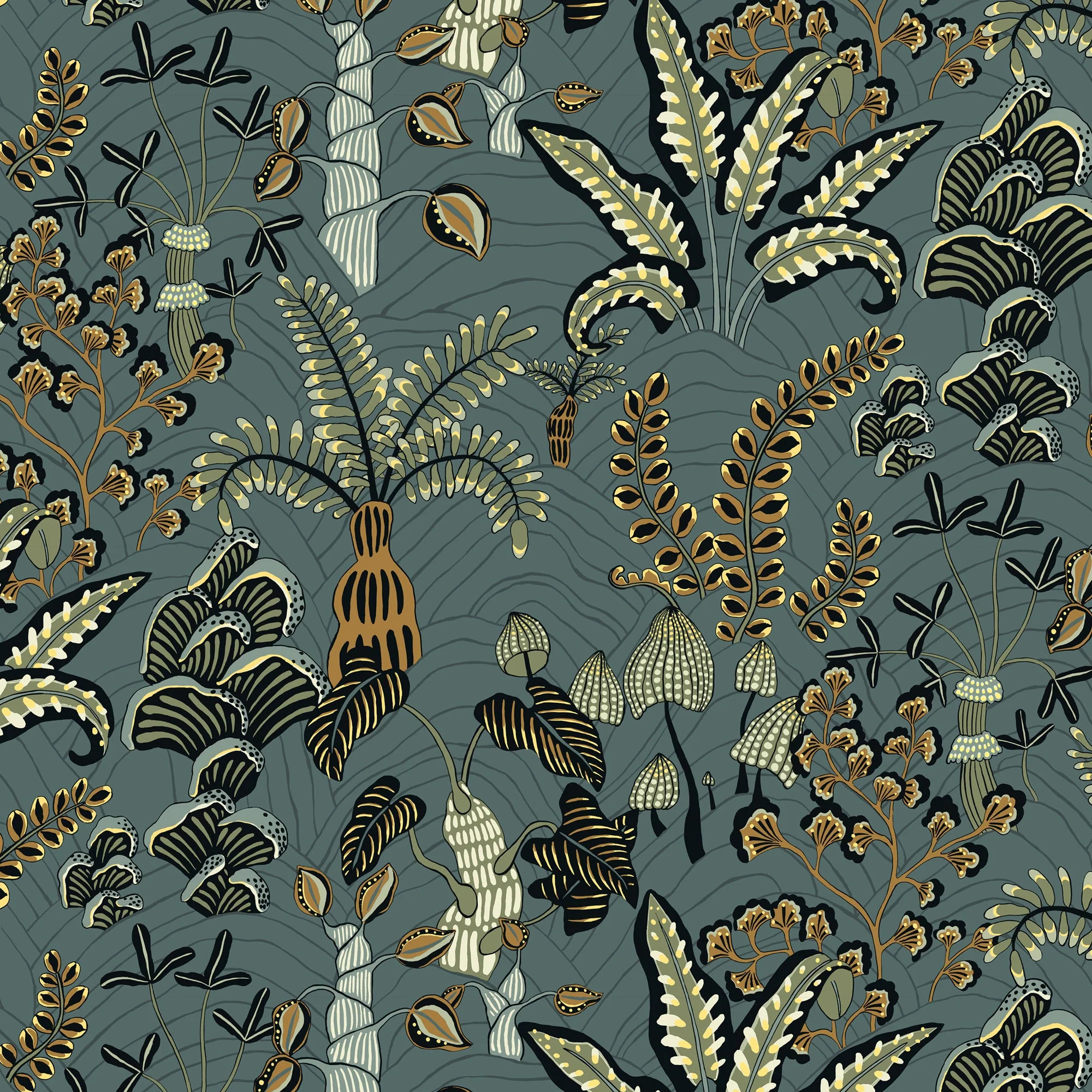 Josephine Munsey Woodland Floor Wallpaper - Petrol and Sage