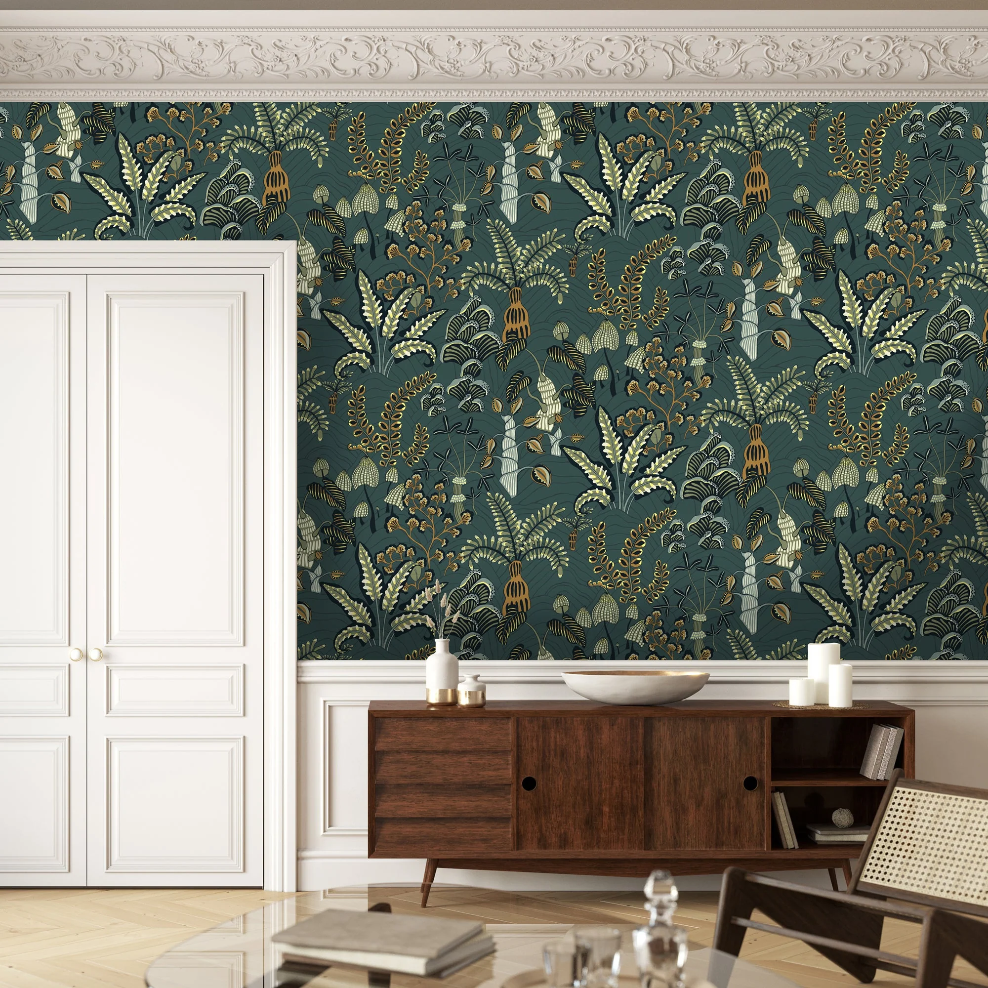 Josephine Munsey Woodland Floor Wallpaper - Petrol and Sage - Image 2