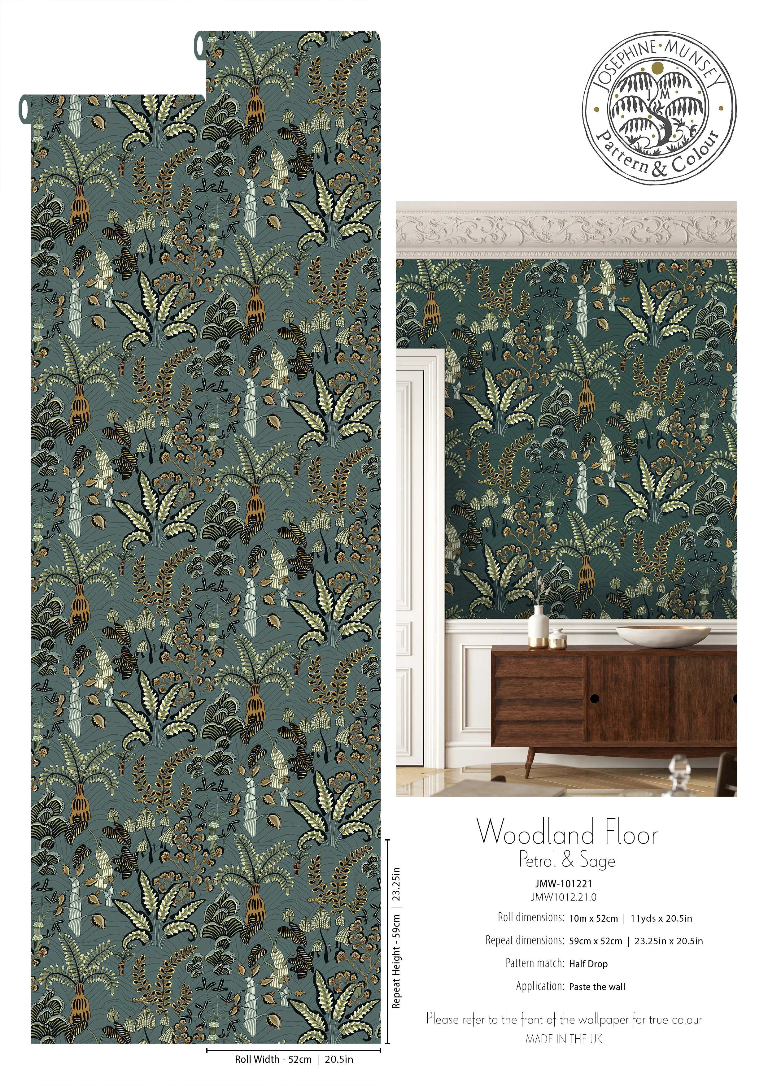Josephine Munsey Woodland Floor Wallpaper - Petrol and Sage - Image 3