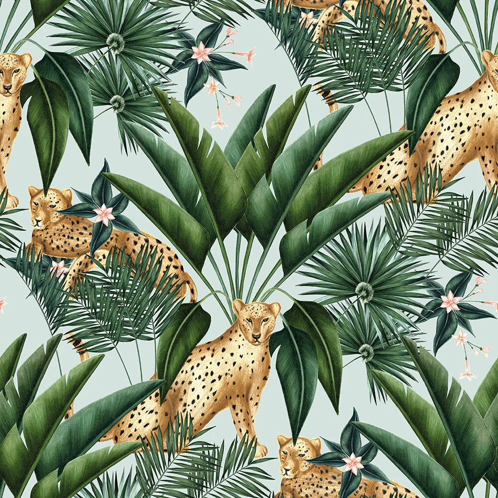 Ohpopsi Jungle Cheetah Wallpaper - Duck Egg - Image 3