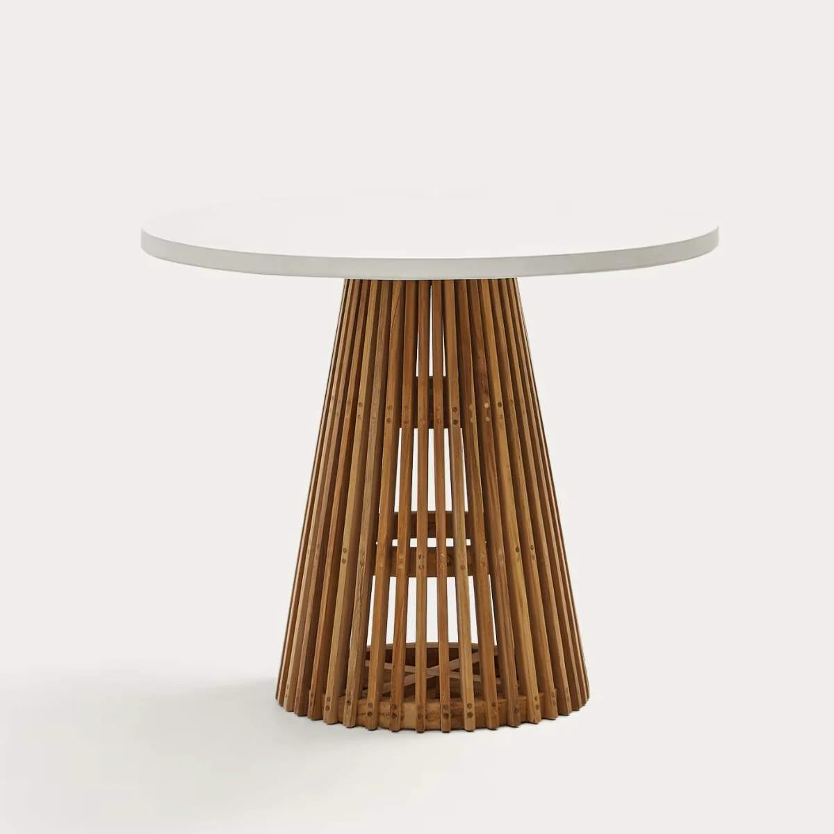 Kave Home Alcaufar round outdoor table made of solid teak wood and white cement Ø 90 cm