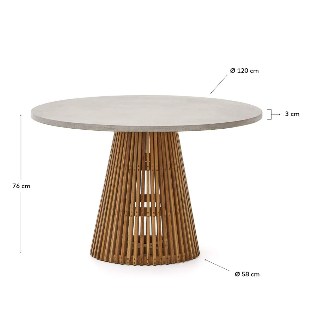 Kave Home Alcaufar round outdoor table made of solid teak wood and grey cement Ø 90 cm - Image 7