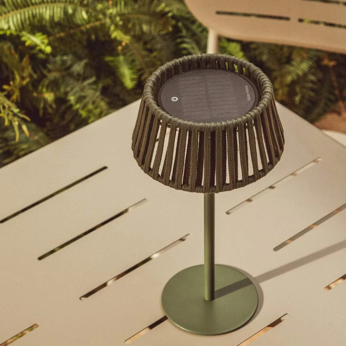 Kave Home Aldet outdoor solar table lamp in terracotta flat rope cord with metal stand - Image 51