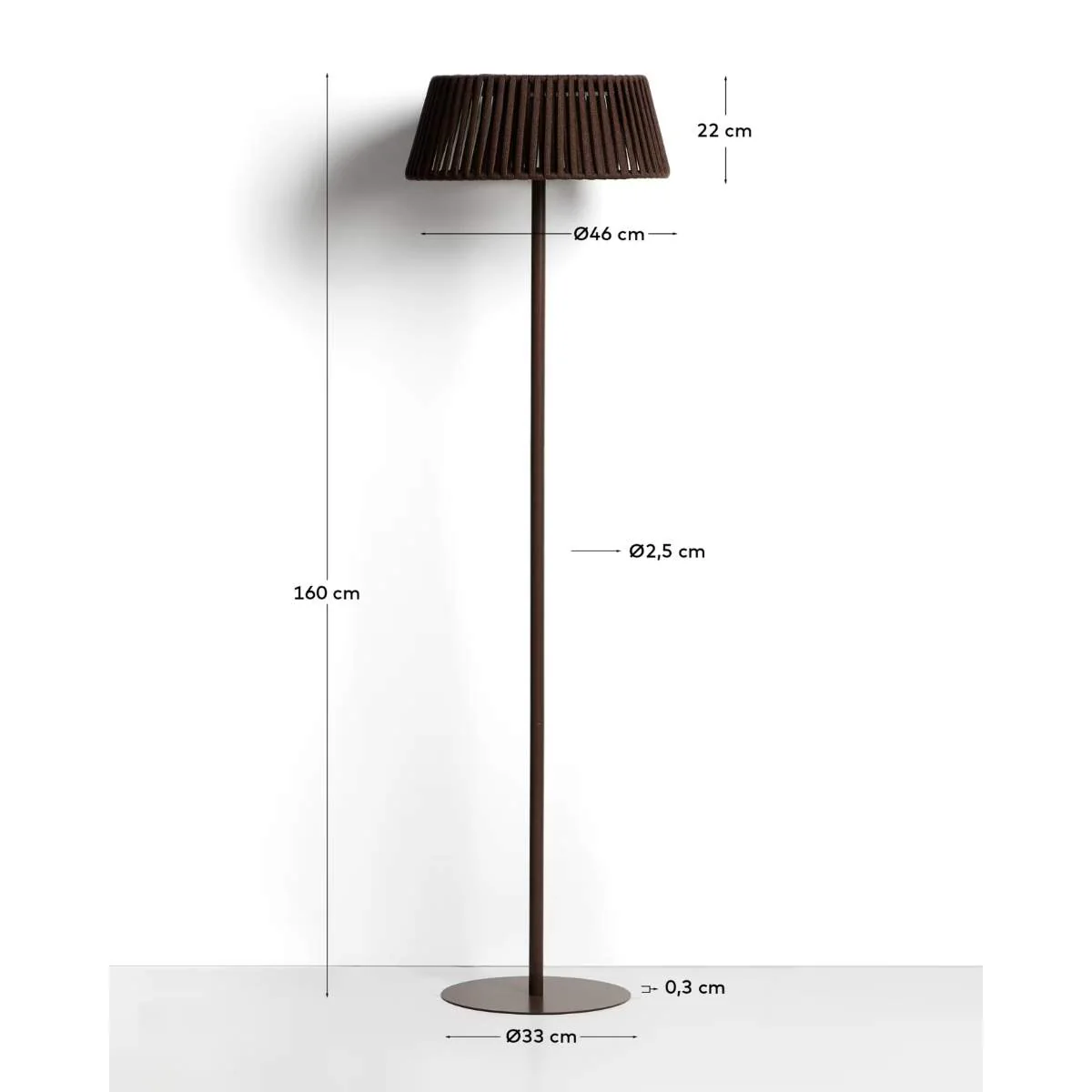 Kave Home Aldet outdoor solar floor lamp in terracotta flat rope cord with metal stand Ø46cm - Image 14