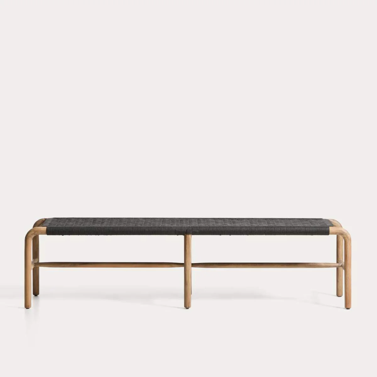 Kave Home Alipa bench in FSC 100% solid acacia wood and dark grey rope cord 200 cm