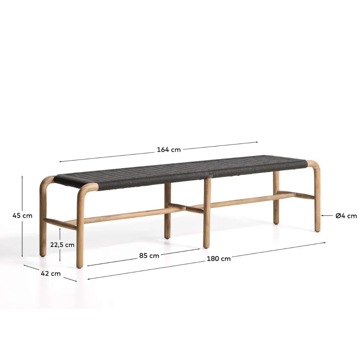 Kave Home Alipa bench in FSC 100% solid acacia wood and dark grey rope cord 200 cm - Image 7