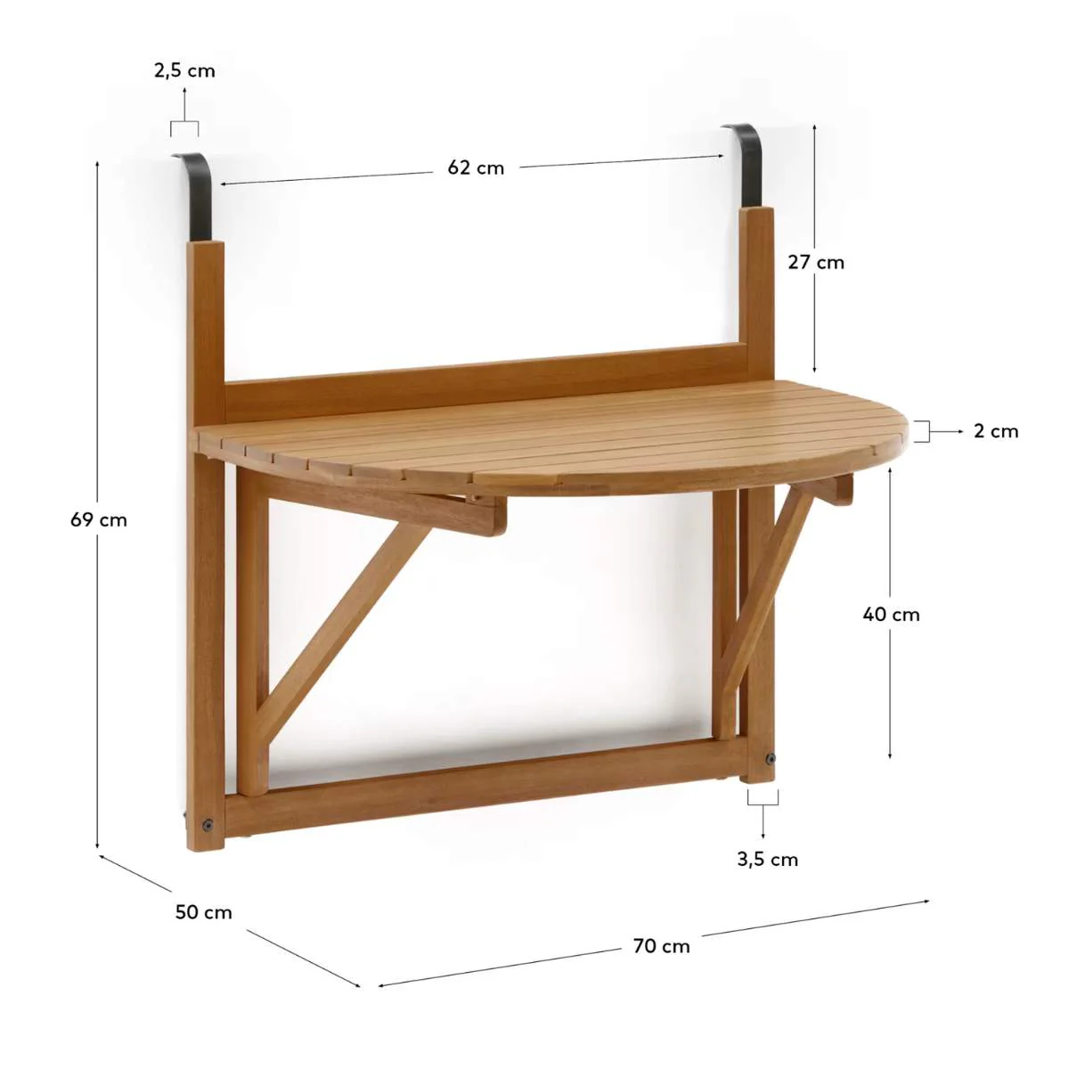 Kave Home Amarilis folding balcony table made from solid acacia wood, 50 x 70 cm FSC 100% - Image 8