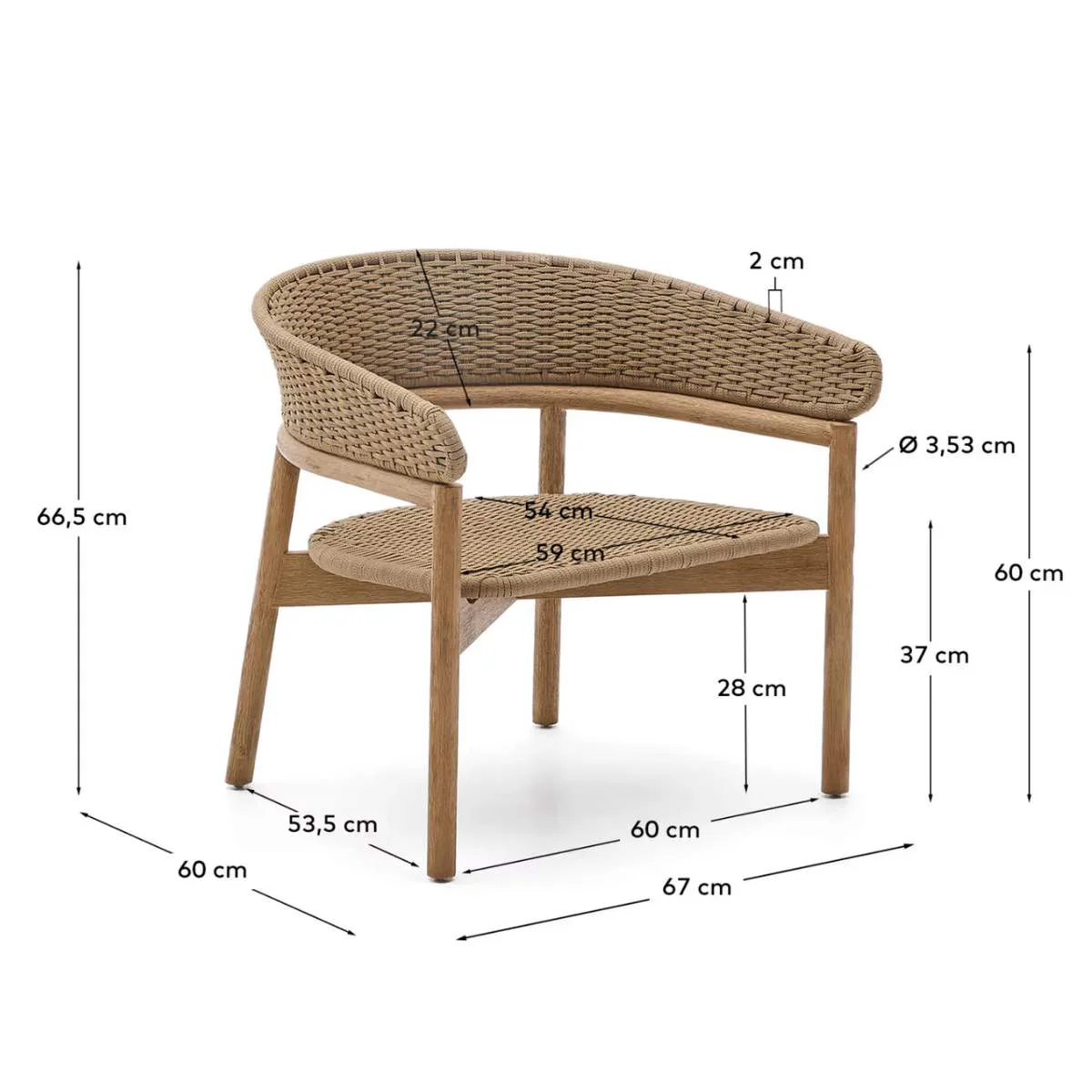 Kave Home Arinella armchair in FSC 100% solid acacia wood with natural finish and beige rope cord - Image 8