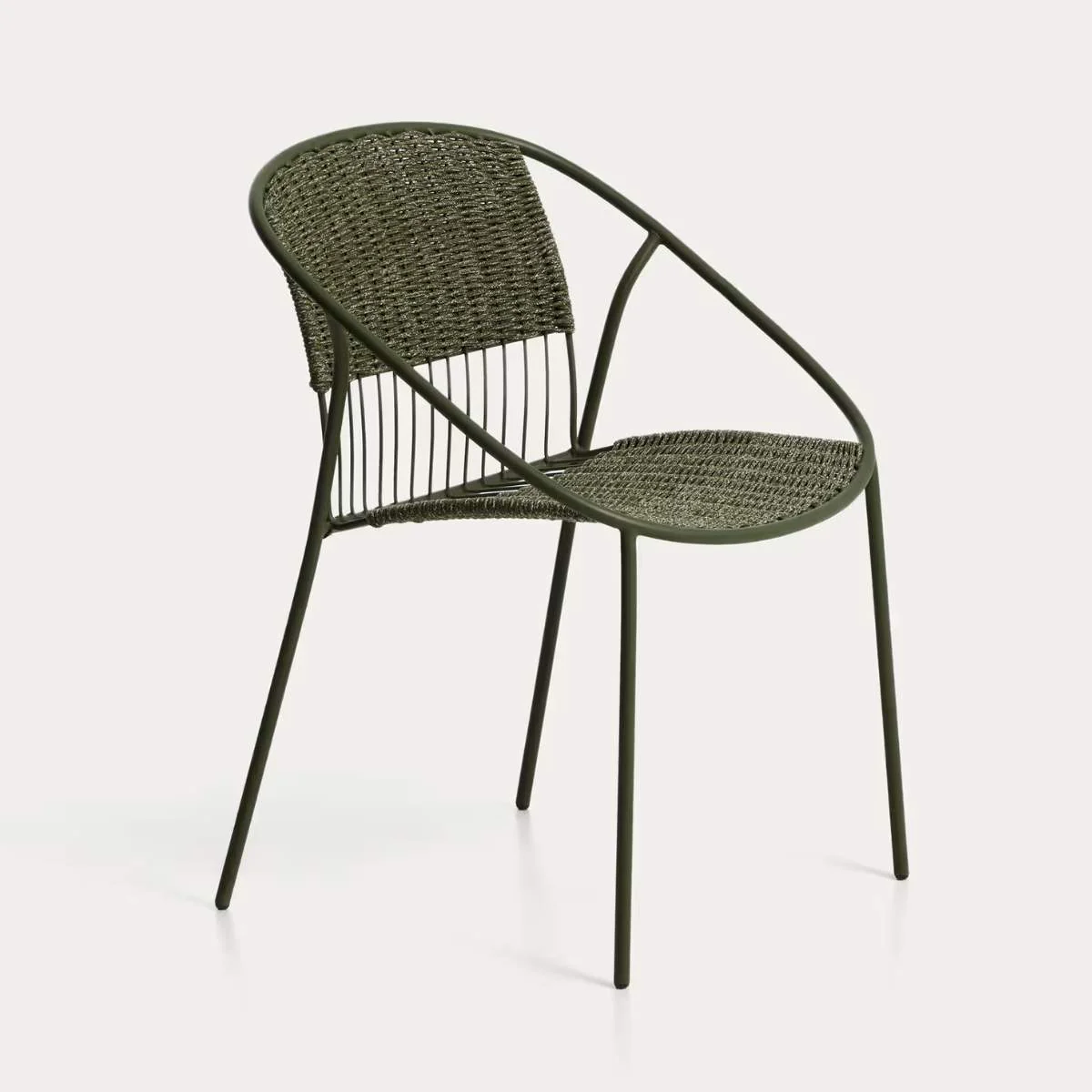 Kave Home Atrani stackable outdoor chair in galvanised steel and green rope