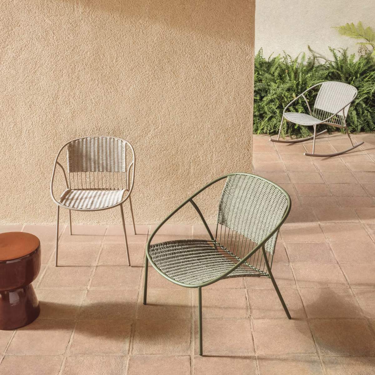 Kave Home Atrani stackable outdoor chair in galvanised steel and green rope - Image 17