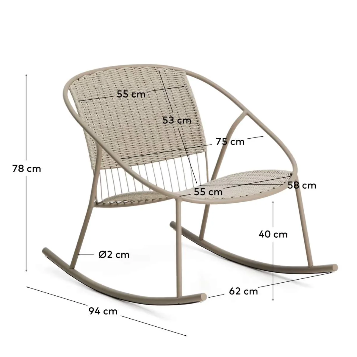 Kave Home Atrani rocking chair in galvanized steel and green rope - Image 18