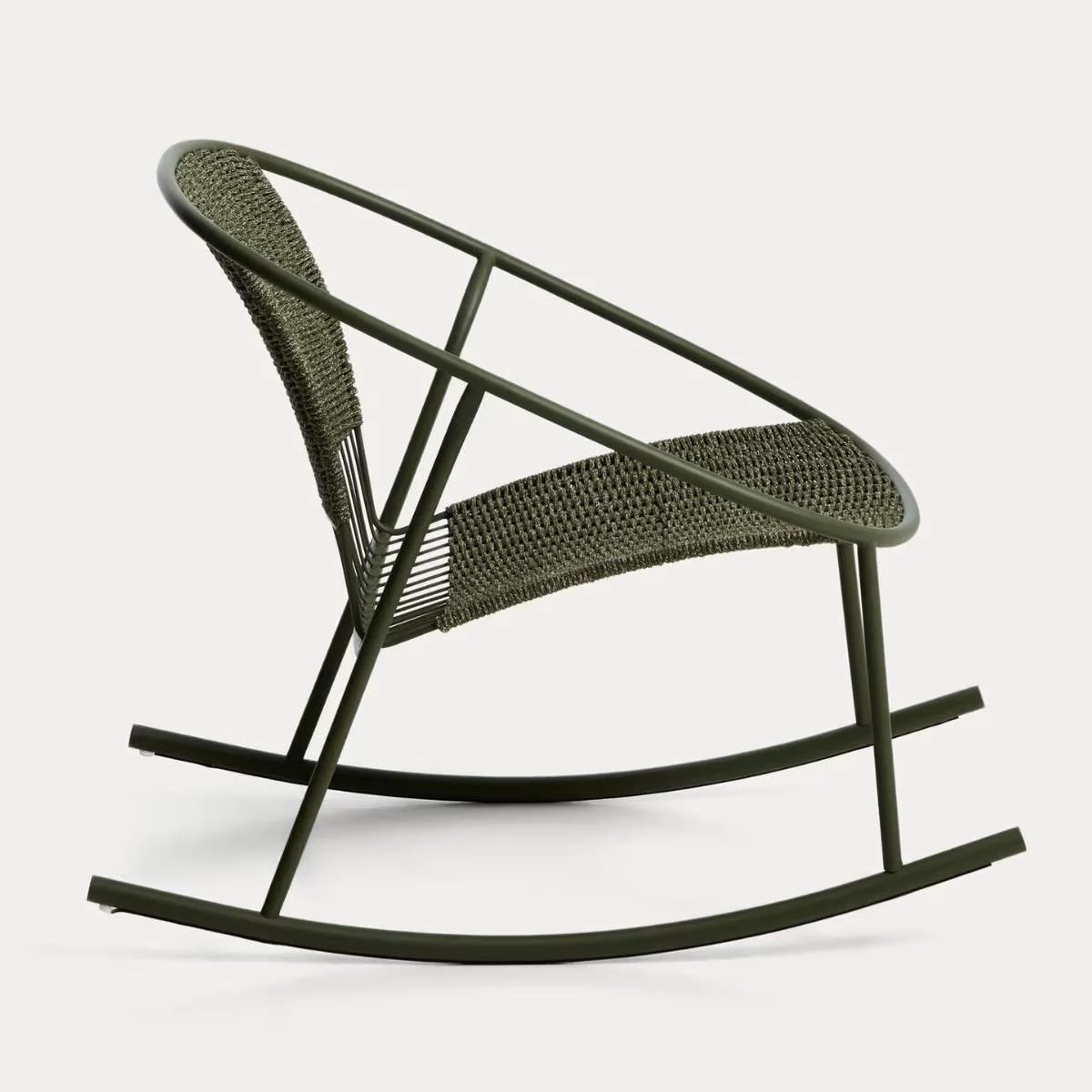 Kave Home Atrani rocking chair in galvanized steel and green rope - Image 3