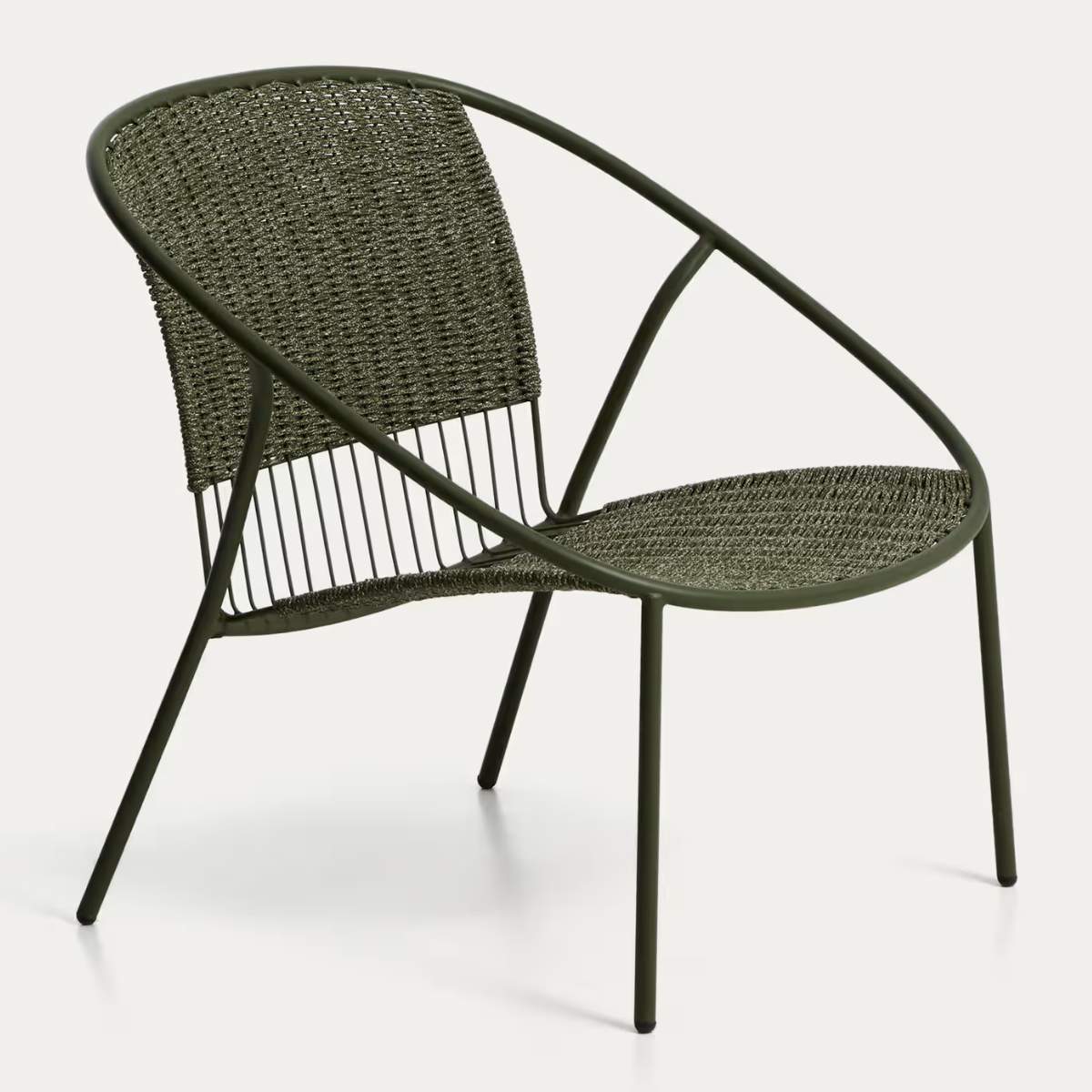 Kave Home Atrani stackable armchair in galvanized steel and green rope