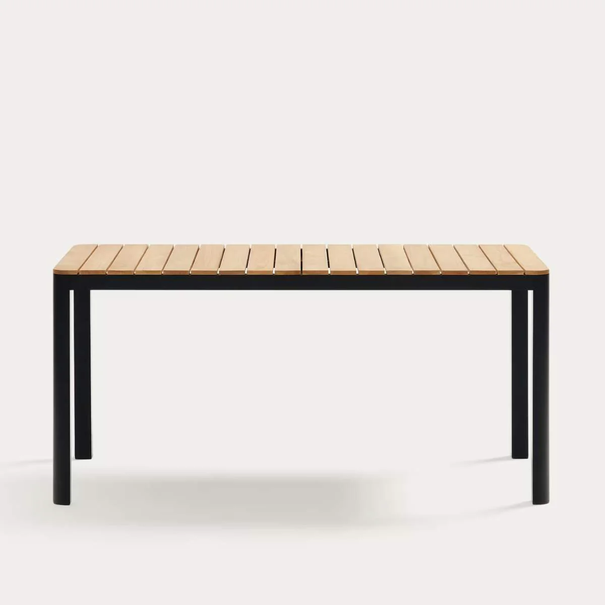 Kave Home Bona aluminium and solid teak table, 100% outdoor suitable with black finish, 160 x 90 cm