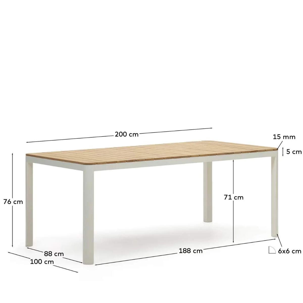 Kave Home Bona aluminium and solid teak table, 100% outdoor suitable with white finish, 160 x 90 cm - Image 7