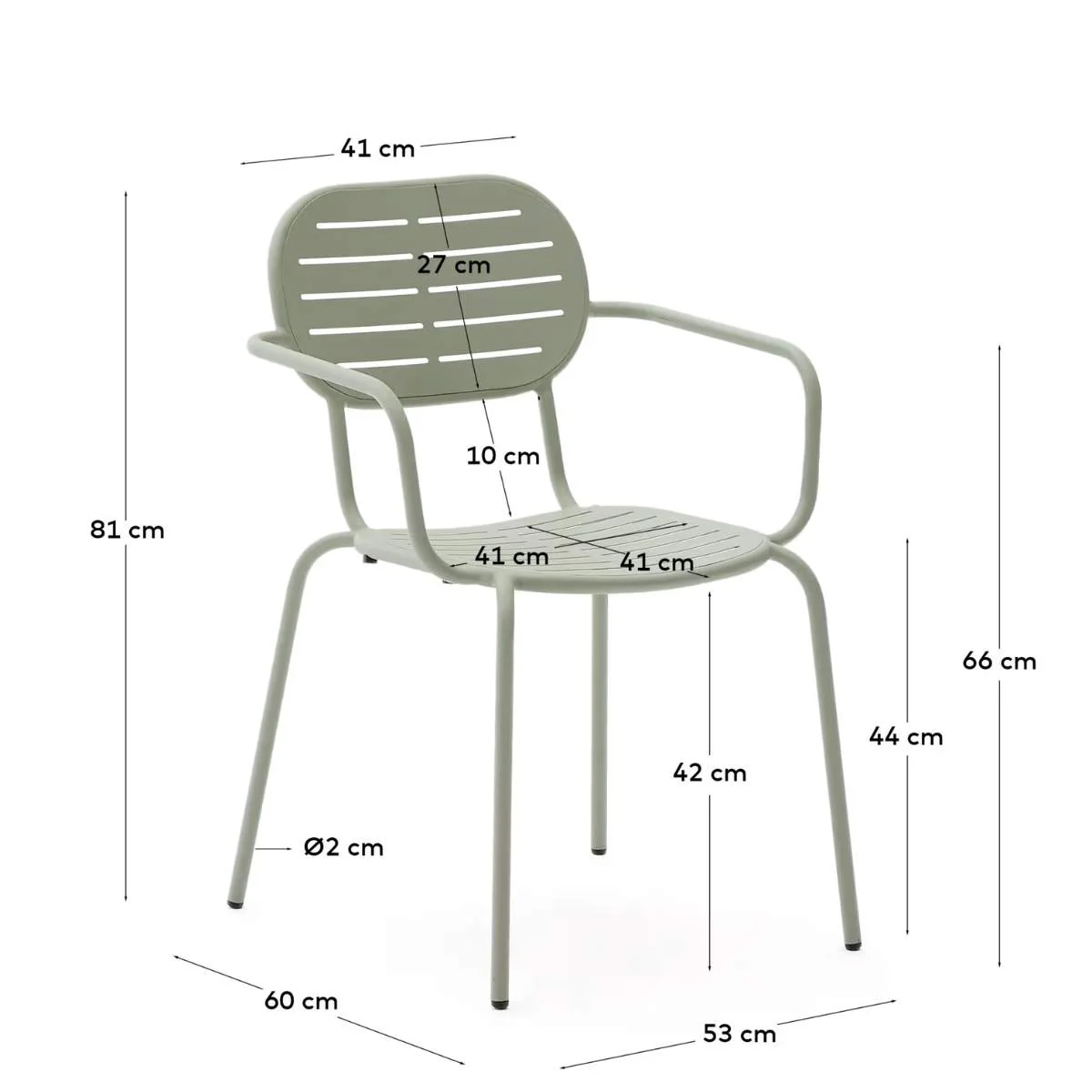 Kave Home Brai stackable outdoor chair with armrests in taupe galvanised steel - Image 32
