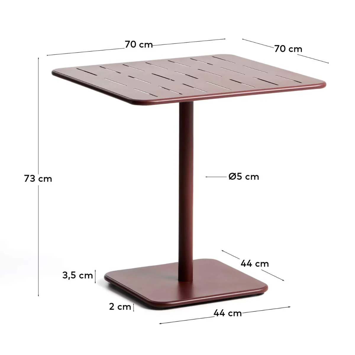 Kave Home Brai outdoor table in burgundy galvanised steel 70 x 70cm - Image 10