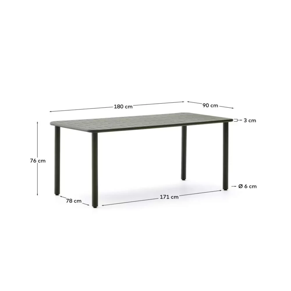 Kave Home Brai Outdoor Table in Green Galvanised Steel – 180 x 90cm - Image 7