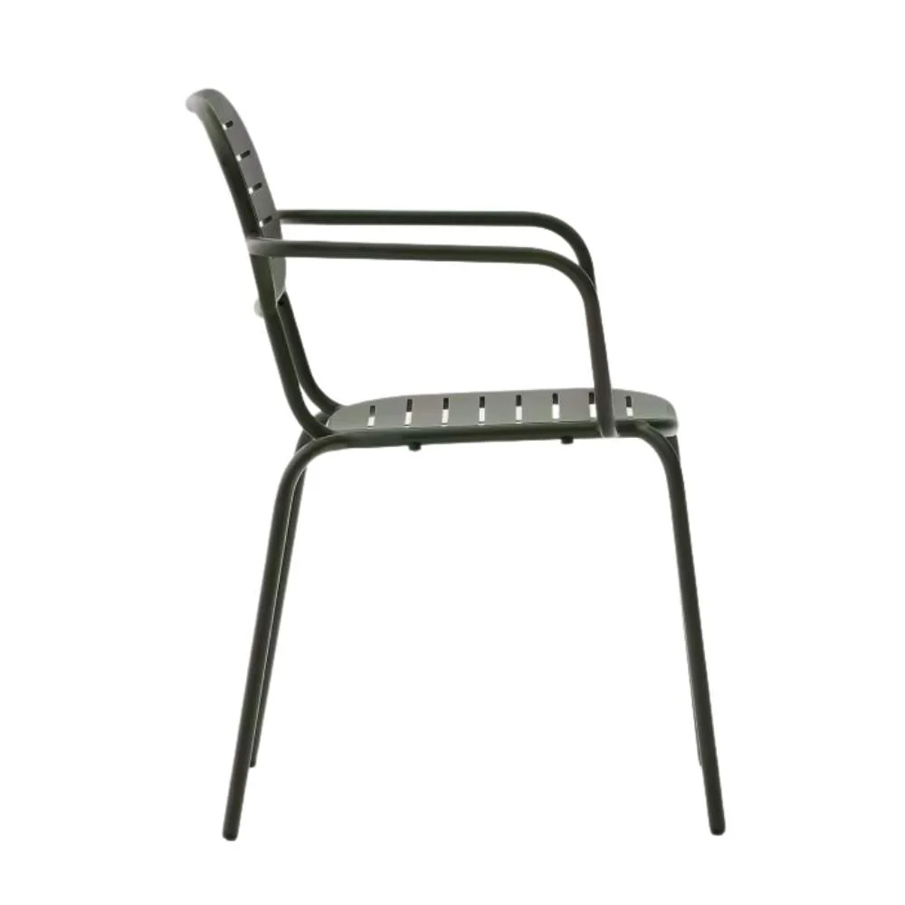 Kave Home Brai Stackable Outdoor Chair with Armrests – Green Galvanized Steel - Image 3