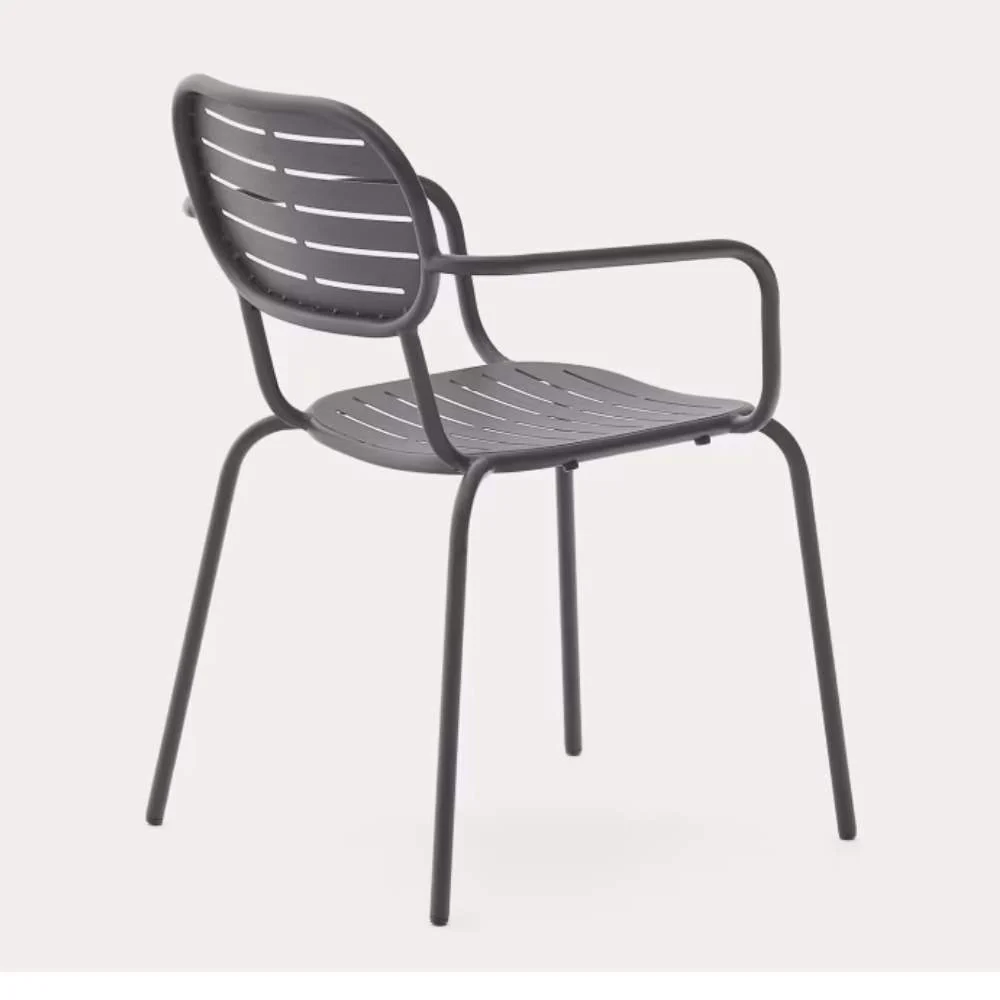 Kave Home Brai Stackable Outdoor Chair with Armrests in Dark Grey Galvanized Steel - Image 3