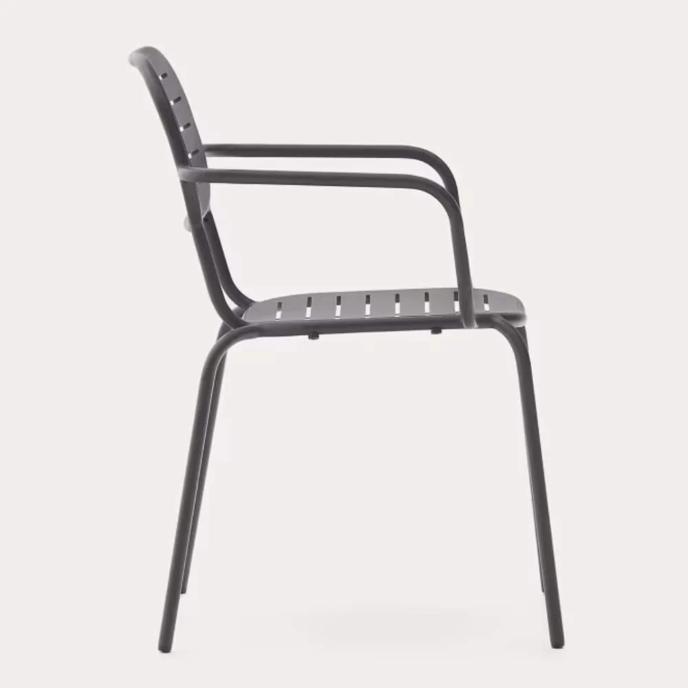 Kave Home Brai Stackable Outdoor Chair with Armrests in Dark Grey Galvanized Steel - Image 4