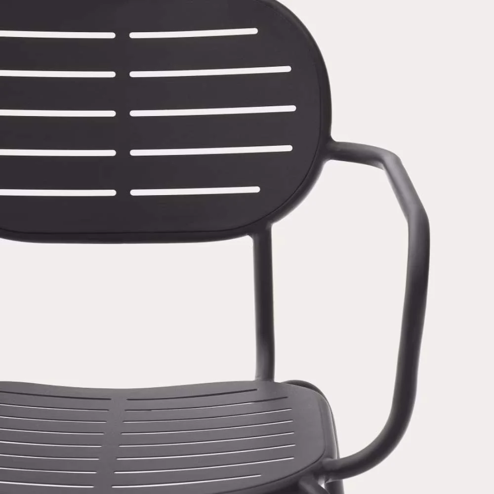 Kave Home Brai Stackable Outdoor Chair with Armrests in Dark Grey Galvanized Steel - Image 6