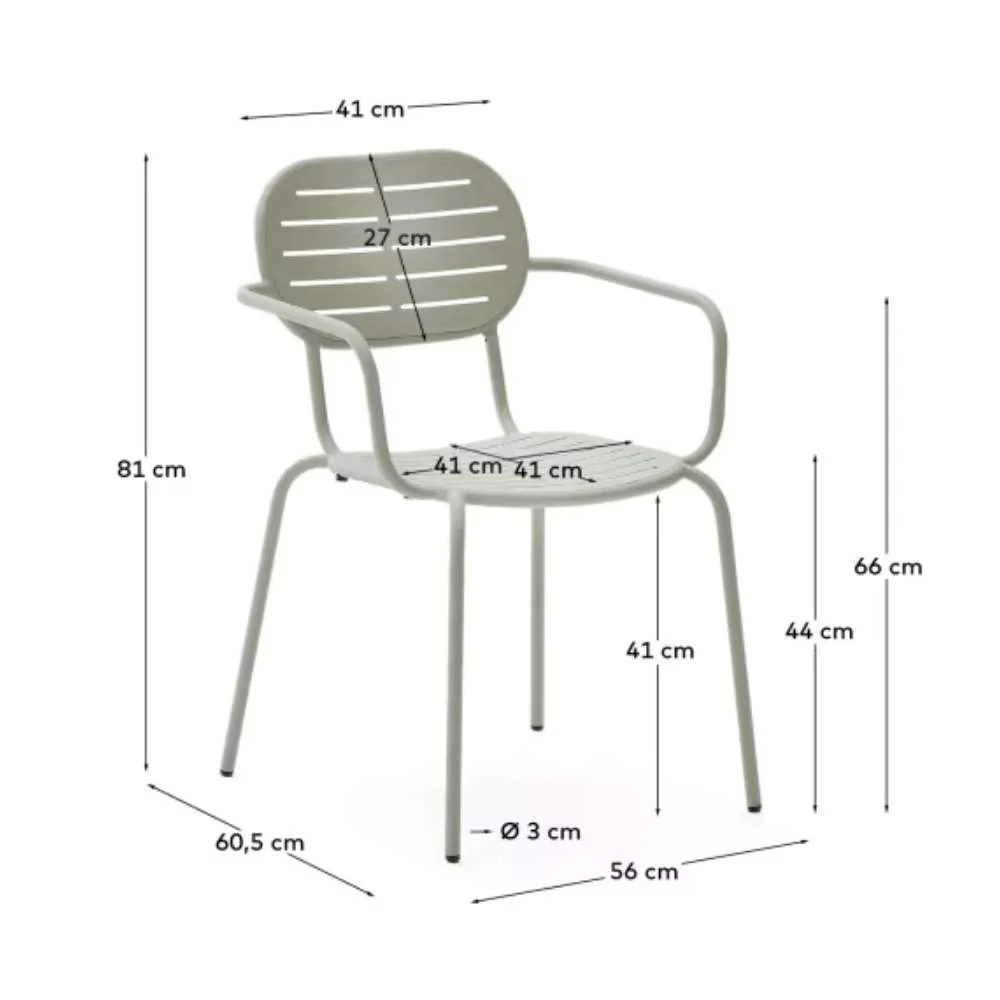 Kave Home Brai Stackable Outdoor Chair with Armrests – Turquoise Galvanised Steel - Image 11