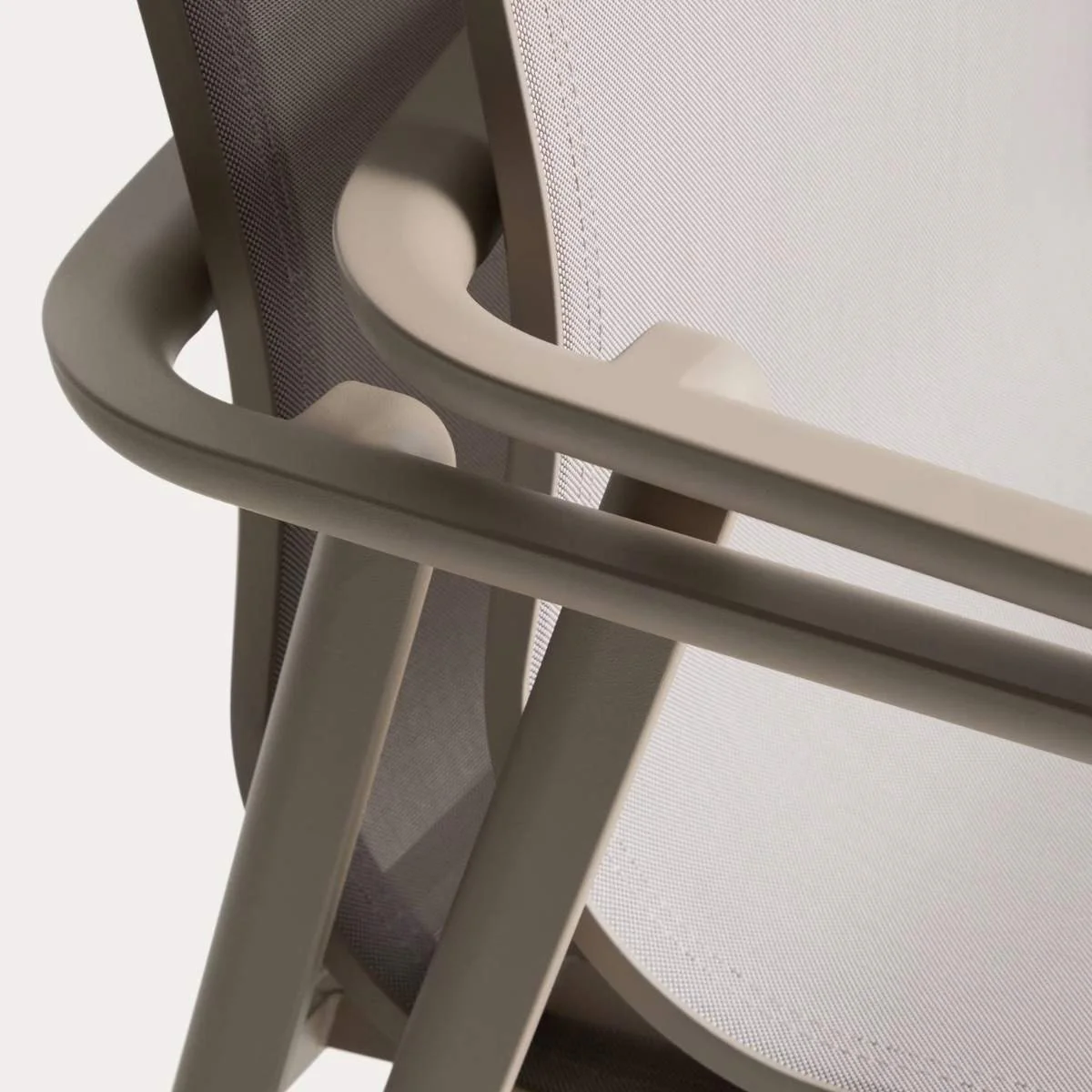 Kave Home Set with Brela extendable table in ecru aluminium and 6 stackable Canea chairs in ecru aluminium and beige texteline 205(287)x100 cm - Image 8