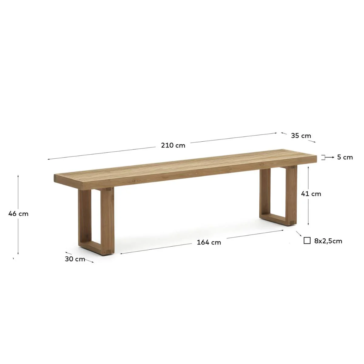 Kave Home Canadell 100% outdoor solid recycled teak bench, 210 cm - Image 4