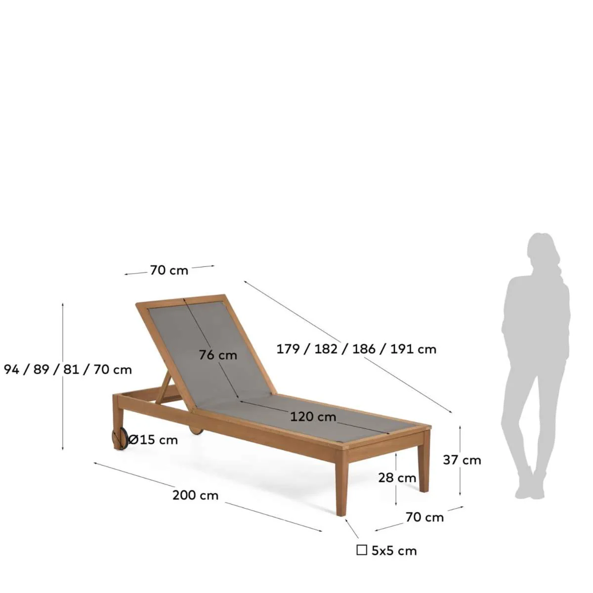 Kave Home Caterin solid eucalyptus wood outdoor sun lounger in beige, FSC 100% - Image 16